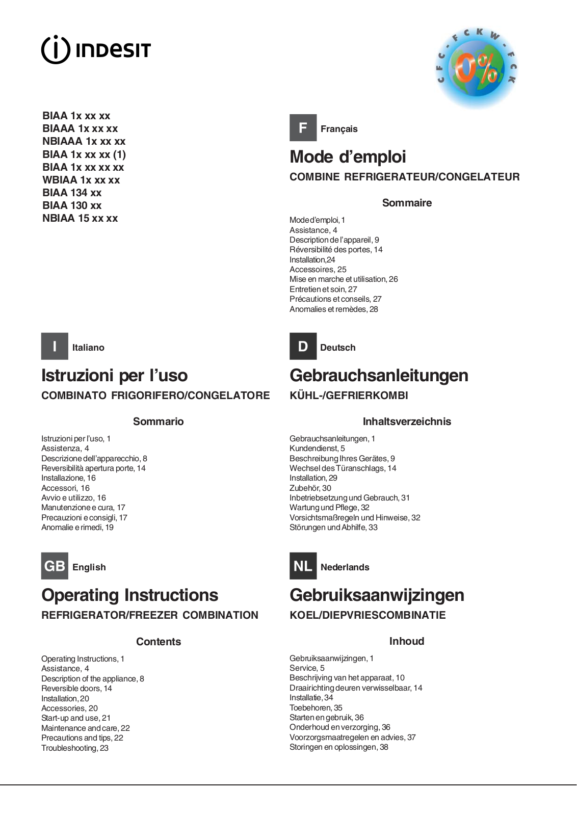 Indesit BIAA 1x xx xx User Manual