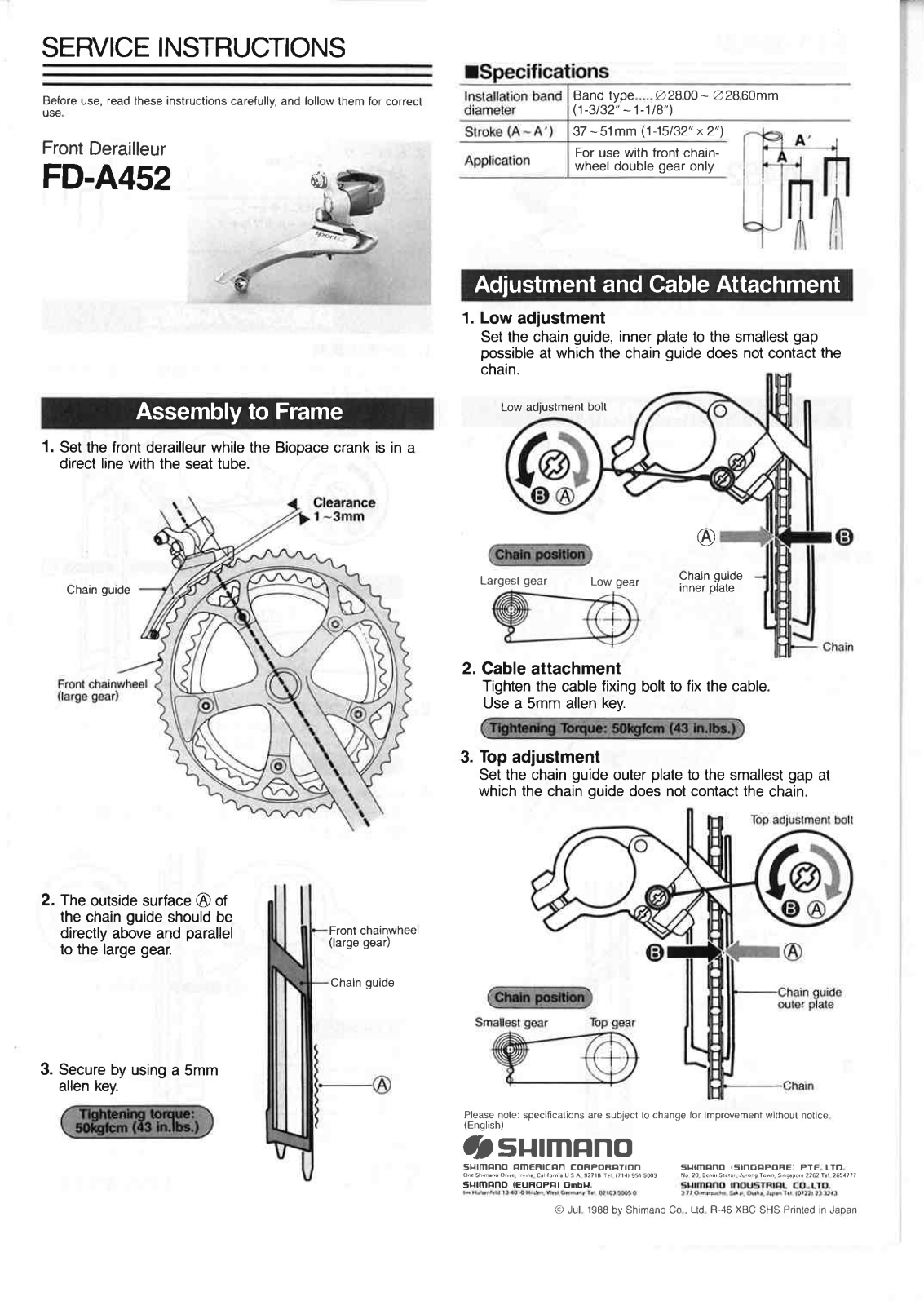 Shimano FD-A452 Service Instructions - ManualMachine.com