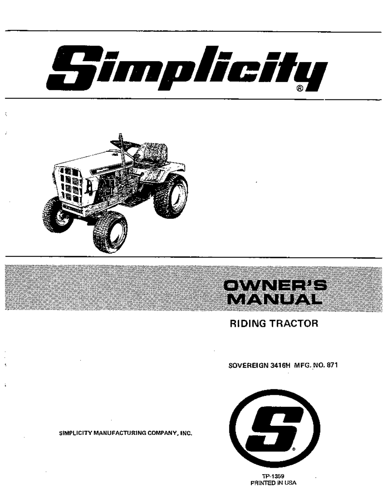 Simplicity 3416H User Manual