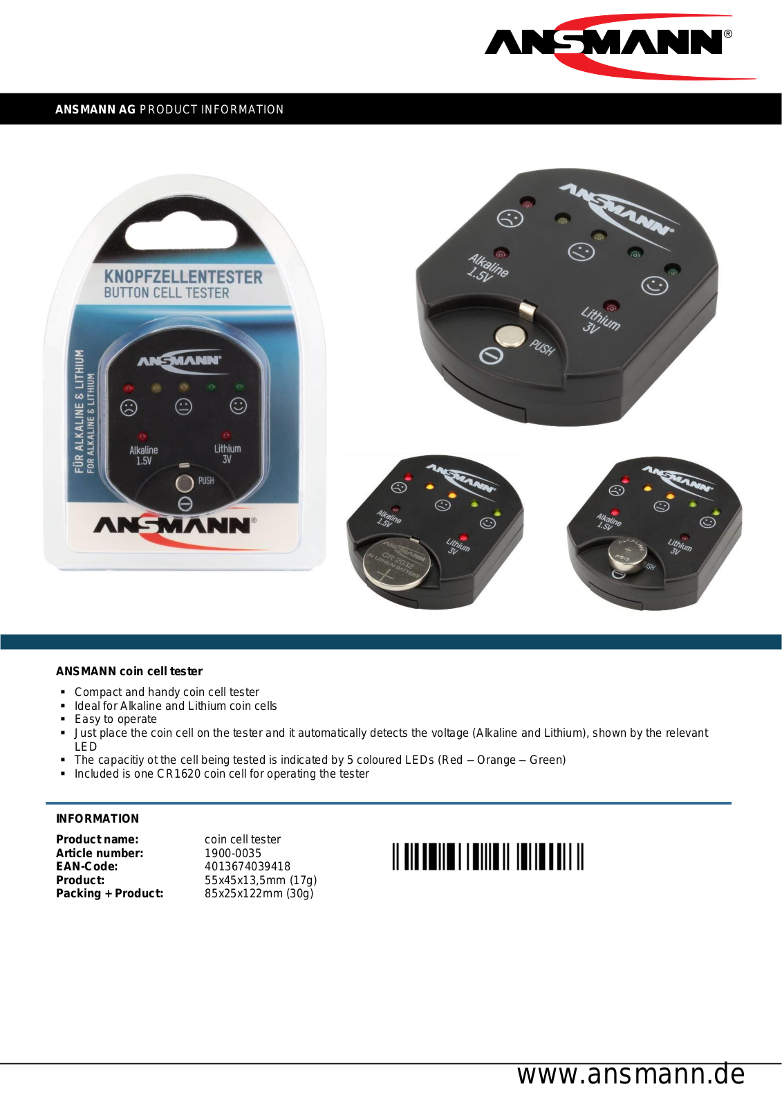 ANSMANN ANS 1900-0035 Datasheet - ManualMachine.com