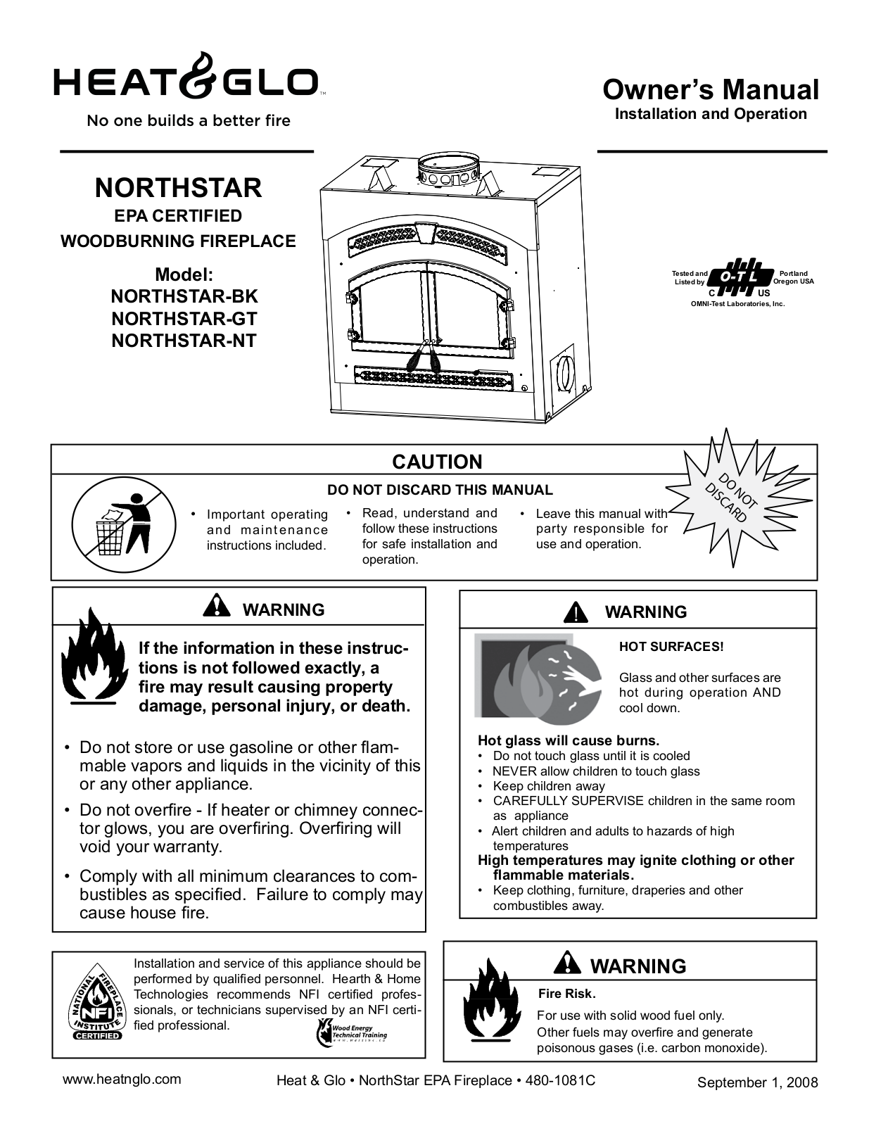 Hearth and Home Technologies NorthStar-BK, NorthStar-GT, NorthStar-NT User Manual