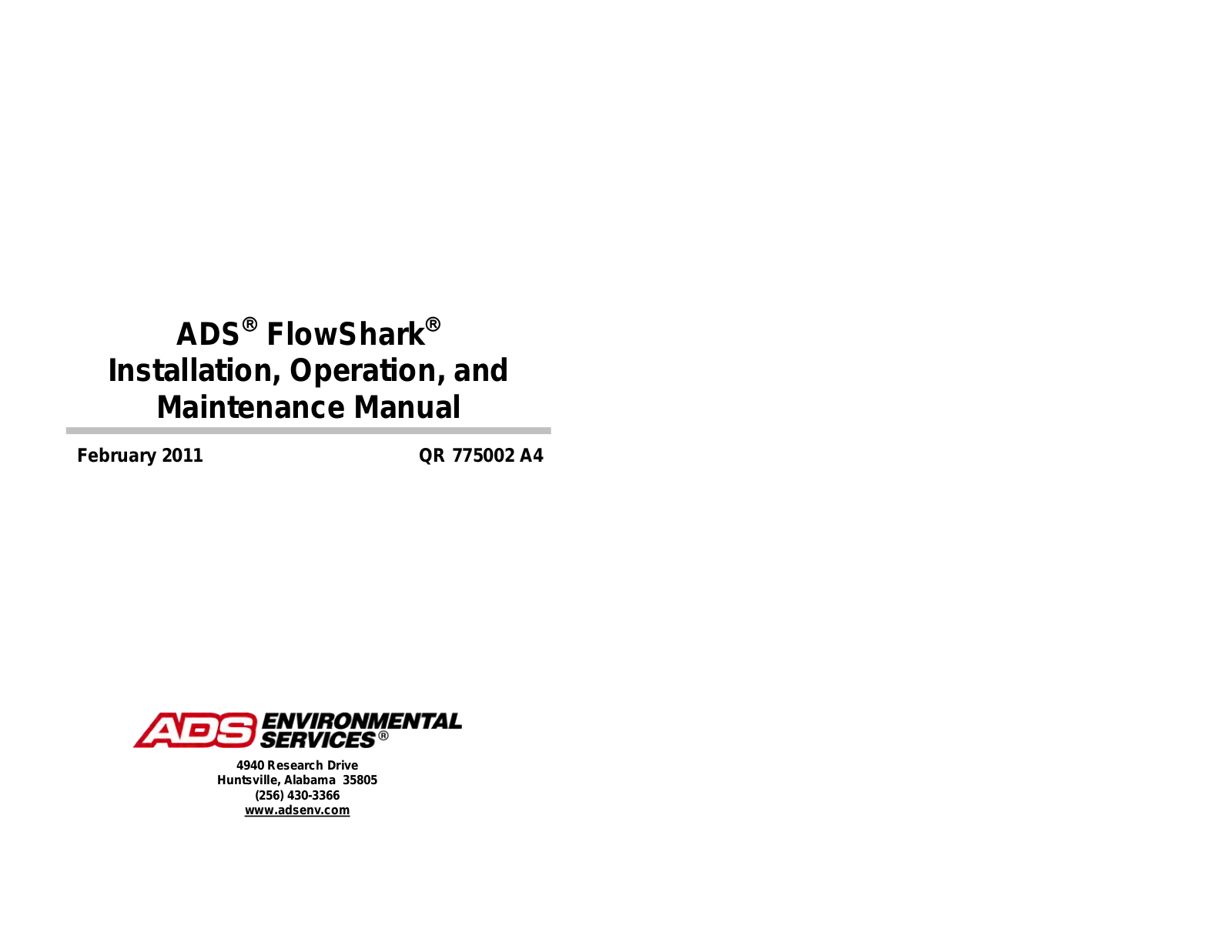 ADS Environmental Services QR 775002 A4 User Manual