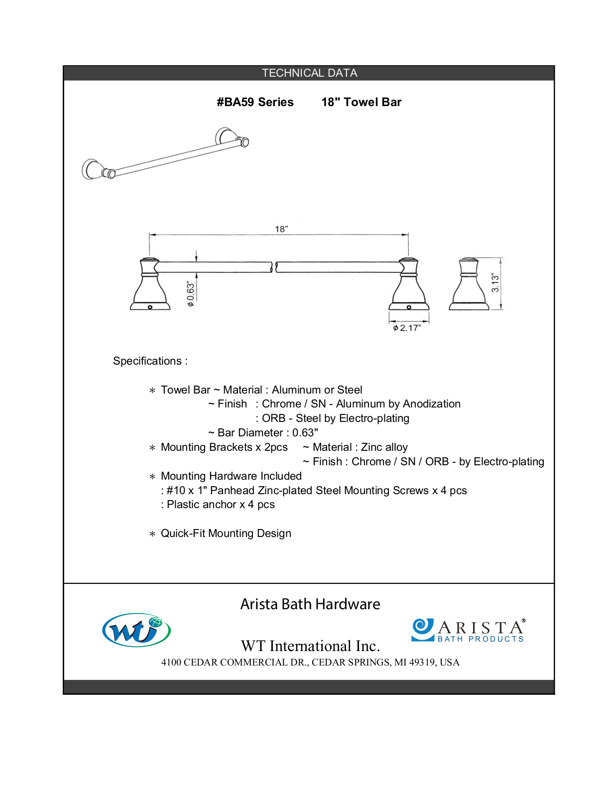 ARISTA WTIN1038 Specifications - ManualMachine.com