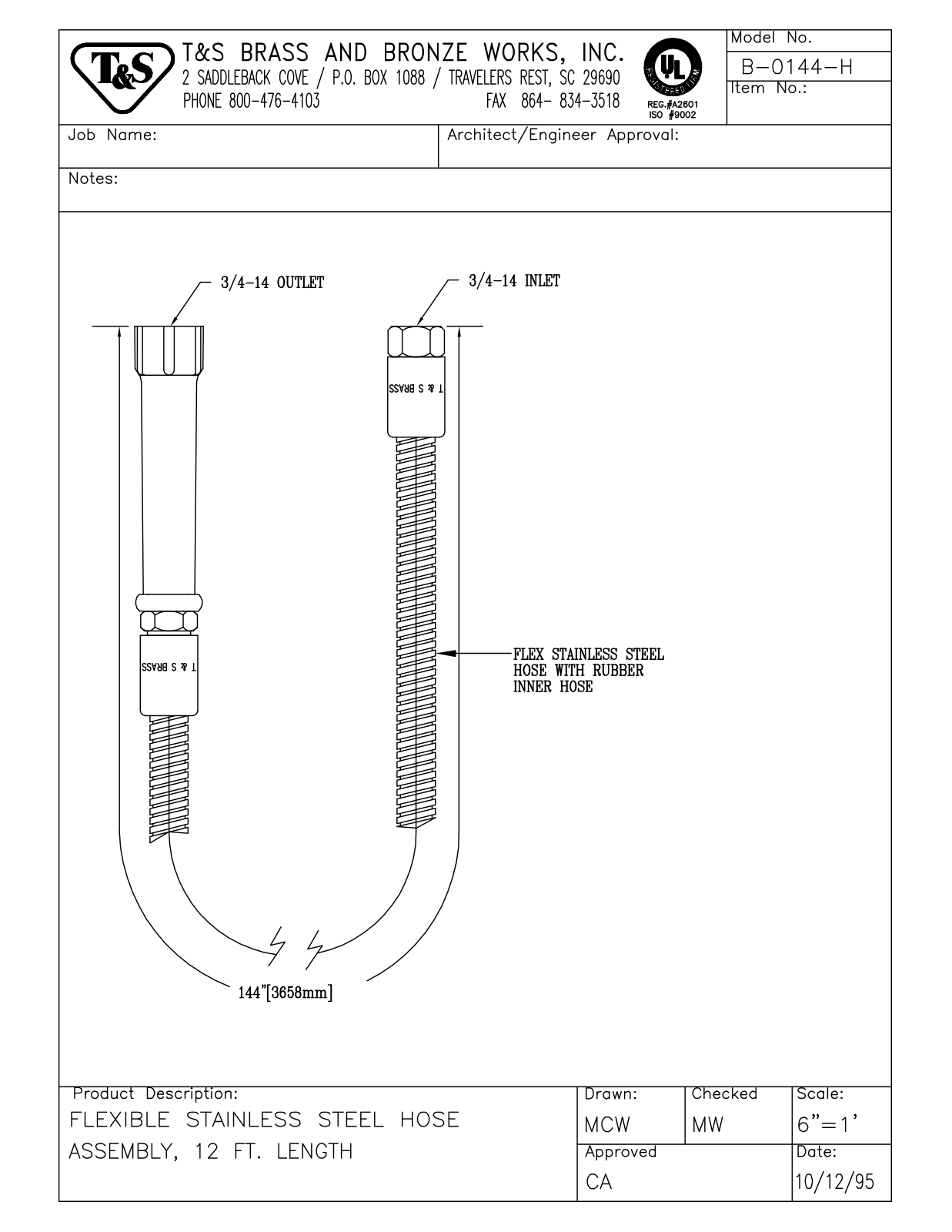 T & S Brass & Bronze Works B-0144-H General Manual