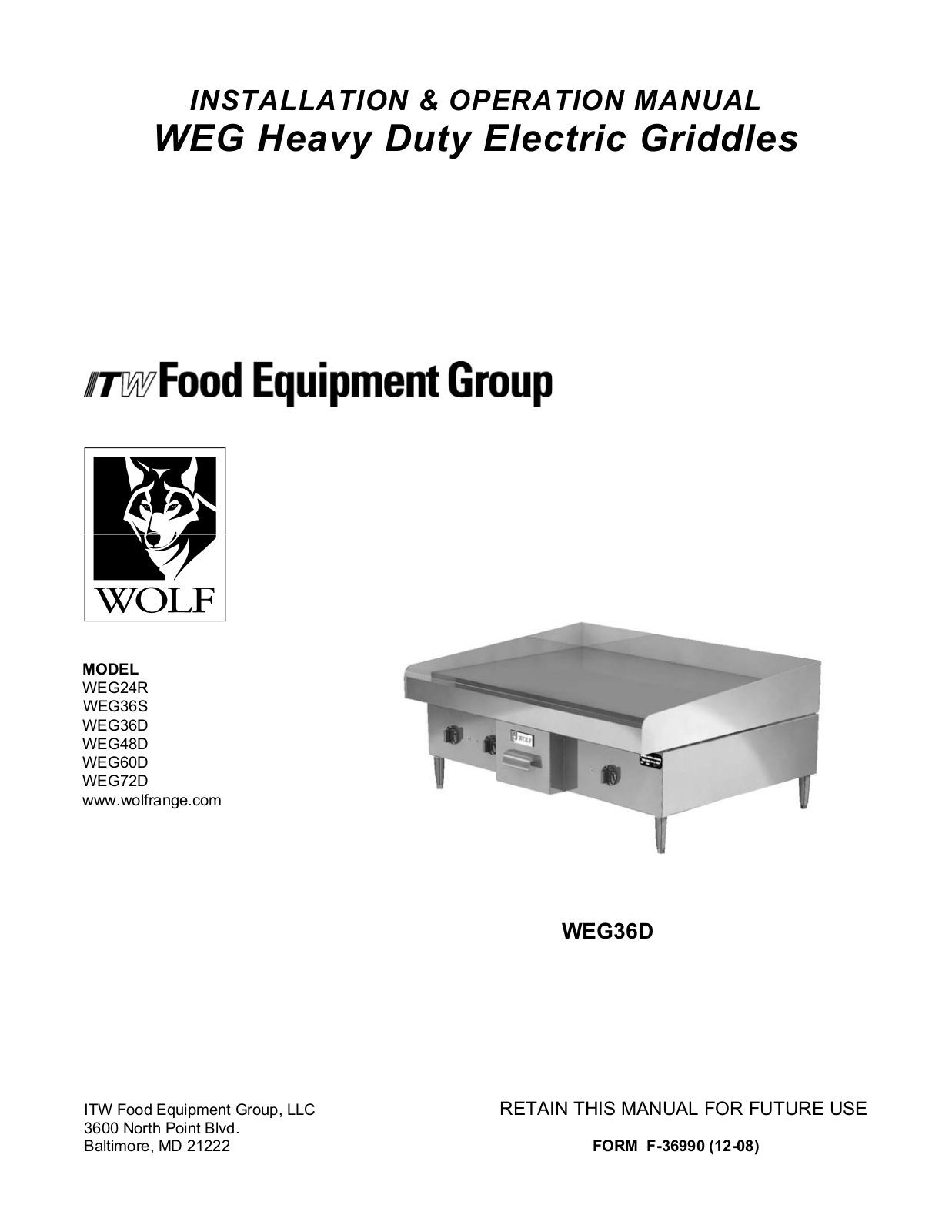 Wolf WEG36D Installation  Manual