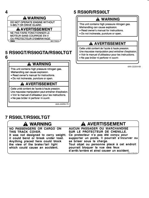 Yamaha RS90RX, RS90GTX, RS90GTAX, RS90LTX, RS90LTGTX User Manual