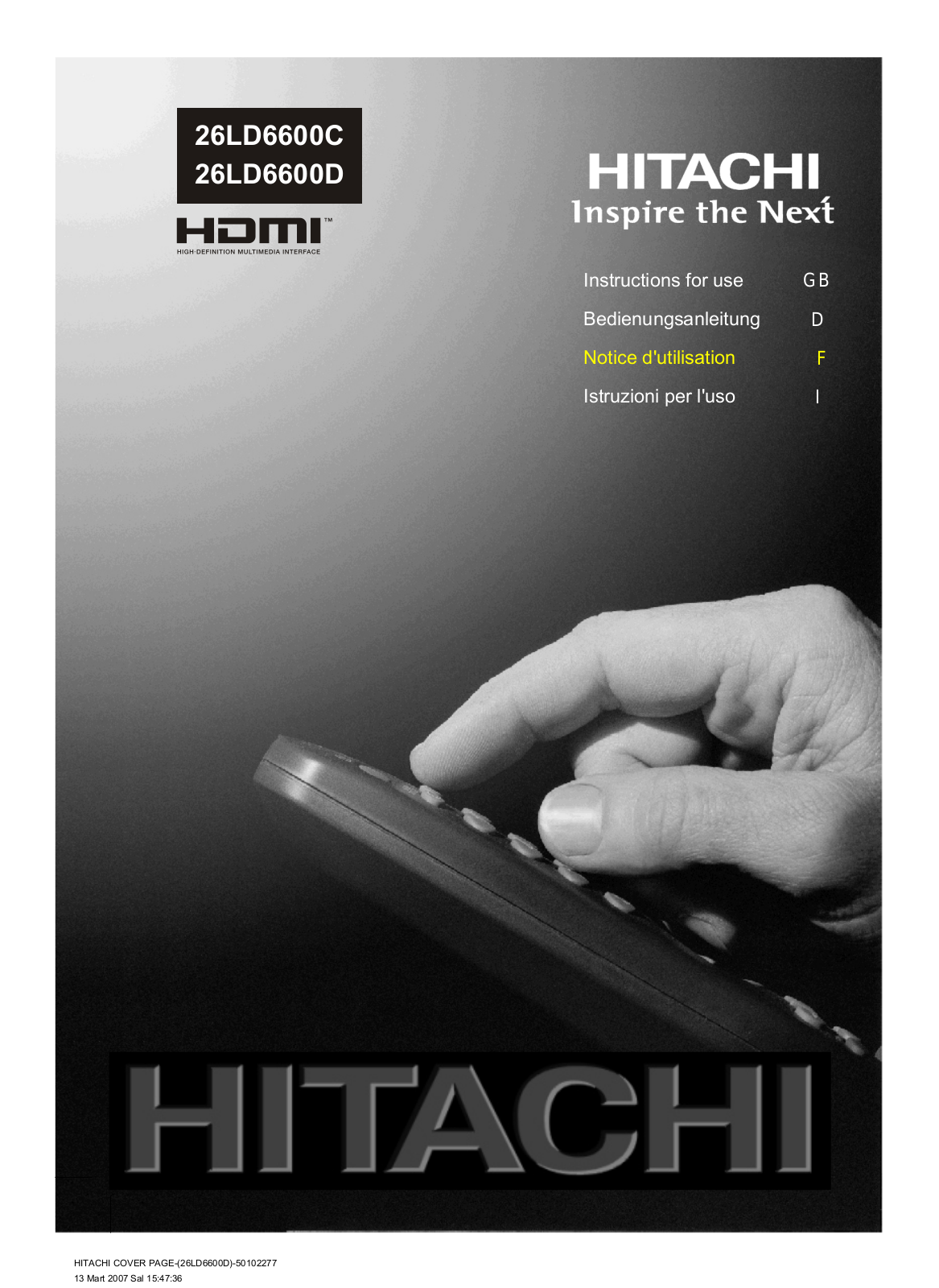 HITACHI 26LD6600C, 26LD6600D User Manual