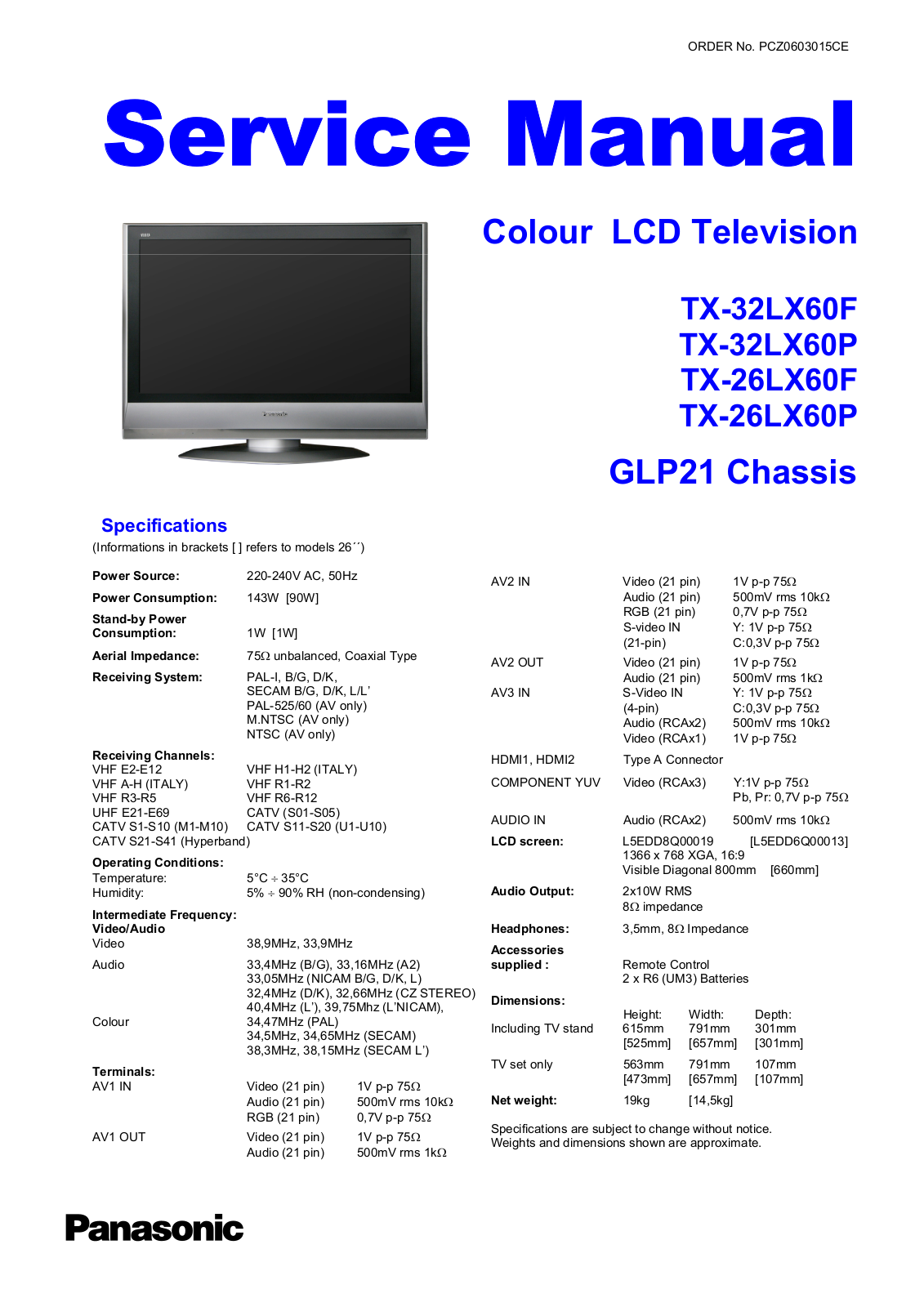 Panasonic TX-26LX60, TX-32LX60 Schematic