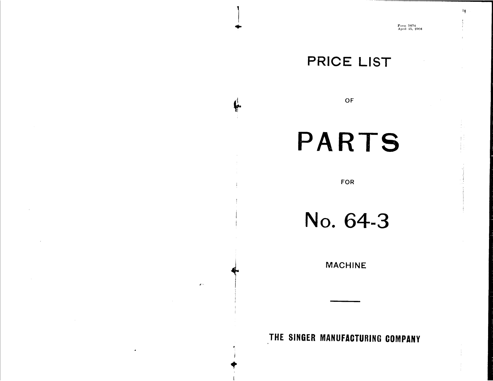 SINGER 64-3 Parts List