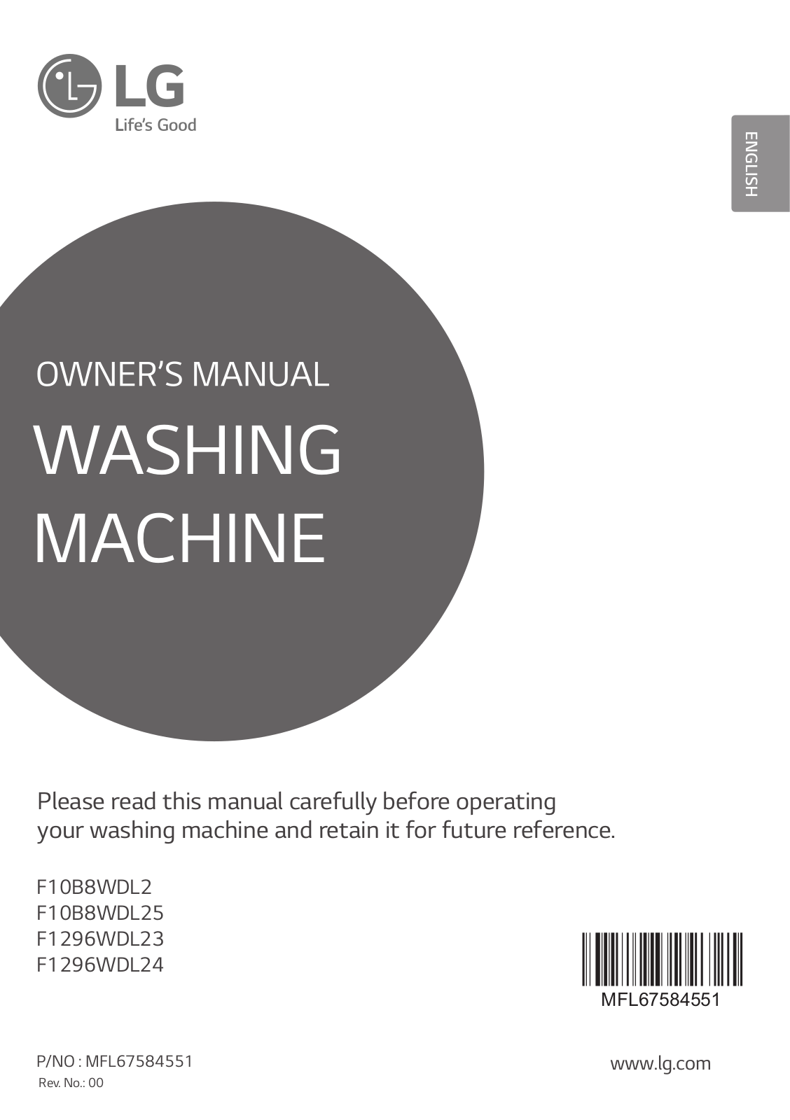 LG F10B8WDL25 Owner’s Manual