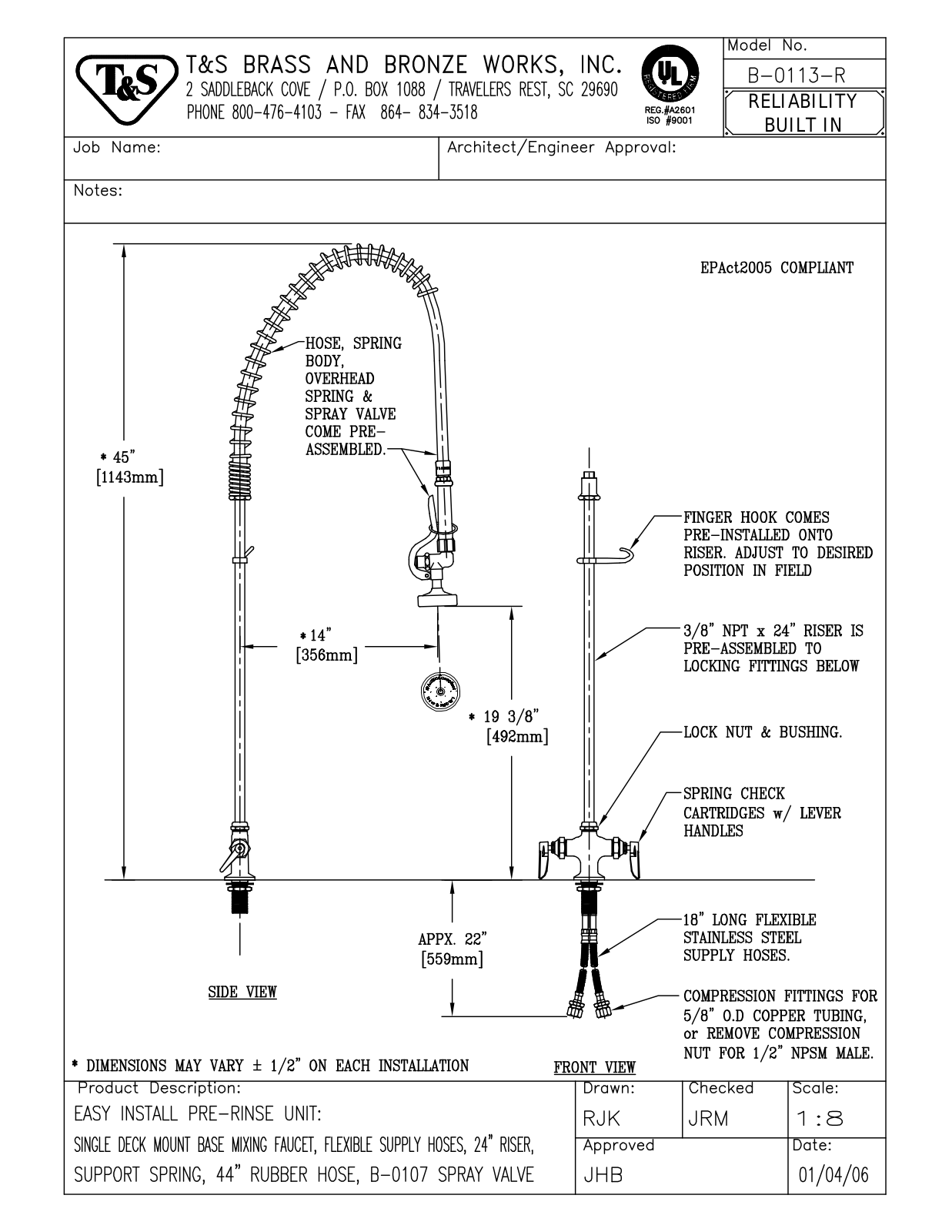 T&S Brass B-0113-R User Manual