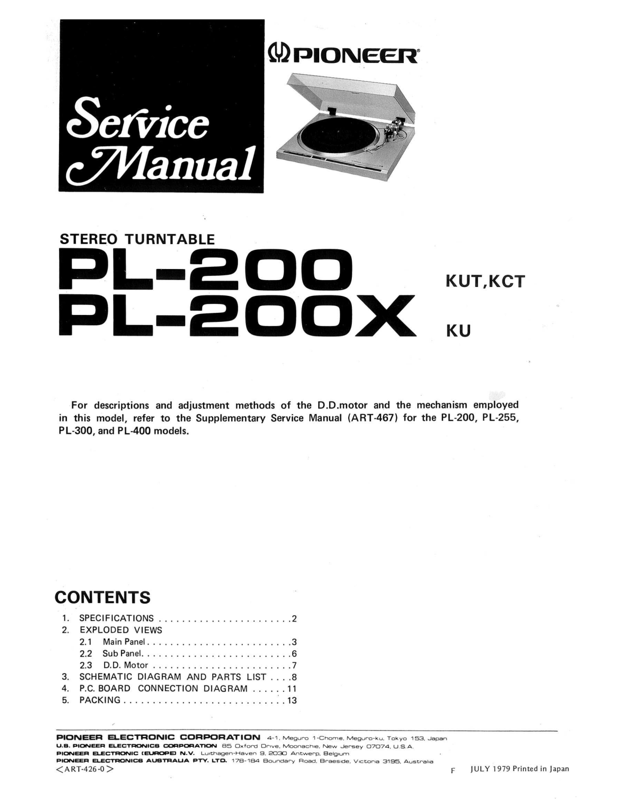 Pioneer PL-200, PL-200X Service Manual