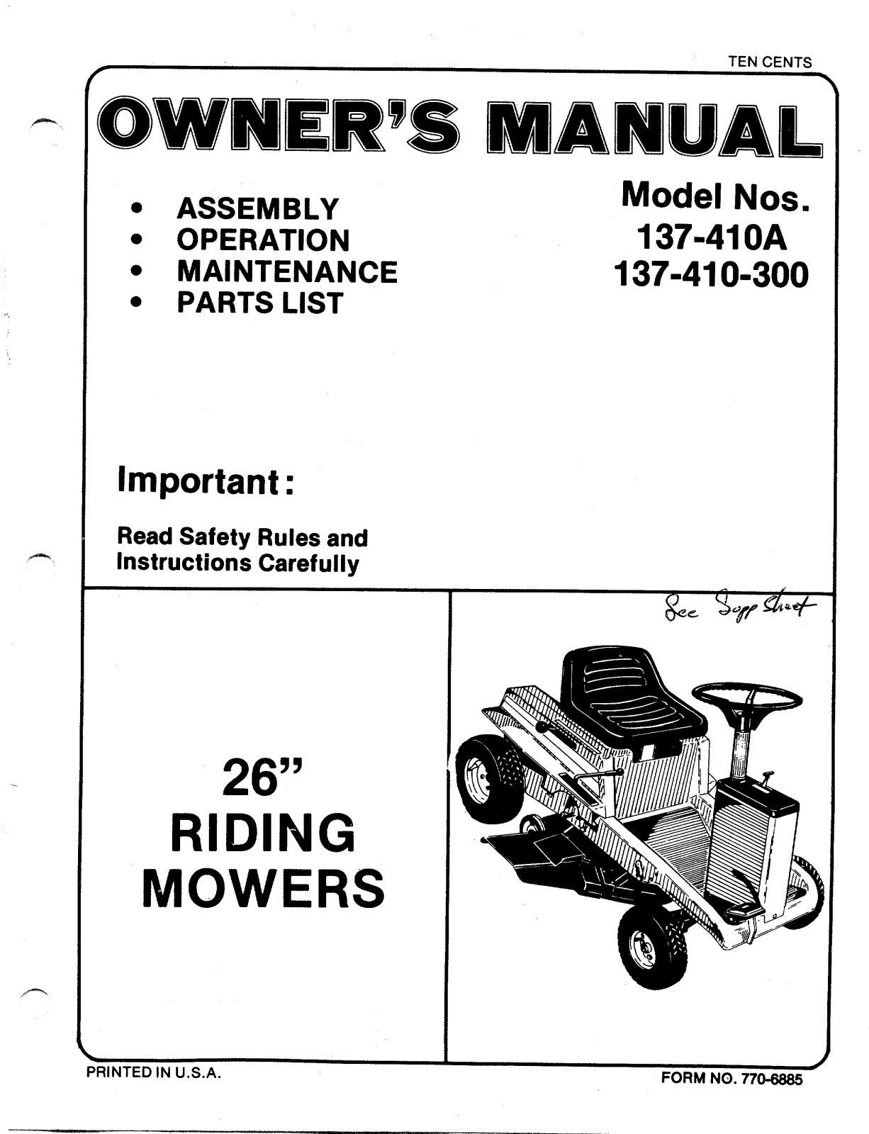 MTD 137-410-300, 137-410A User Manual