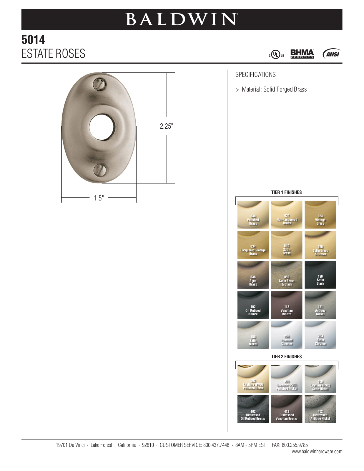 Baldwin 5014 Estate Rose User Manual