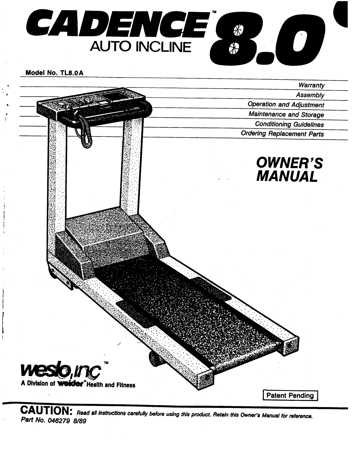 Weslo TL8.0A Owner's Manual