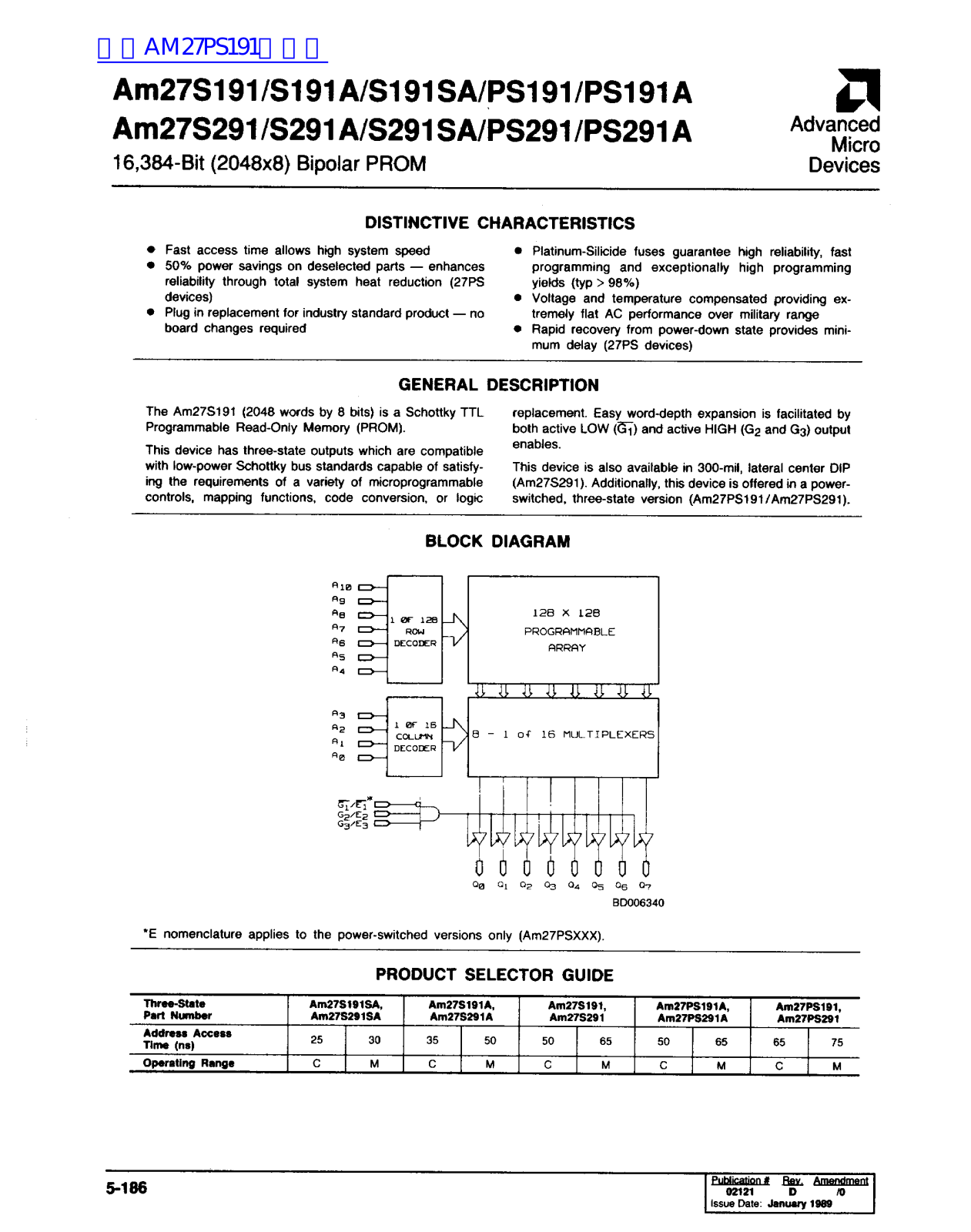 AMD Am27S191, Am27S191A, Am27S191SA, Am27PS191, Am27PS191A Service Manual