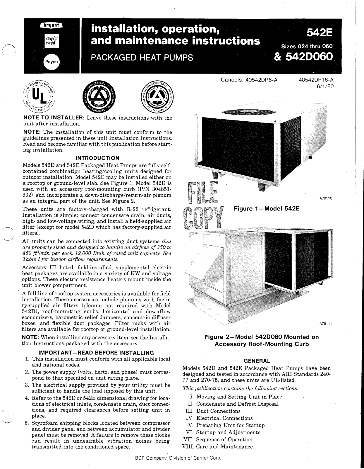 Carrier 542D060 User Manual