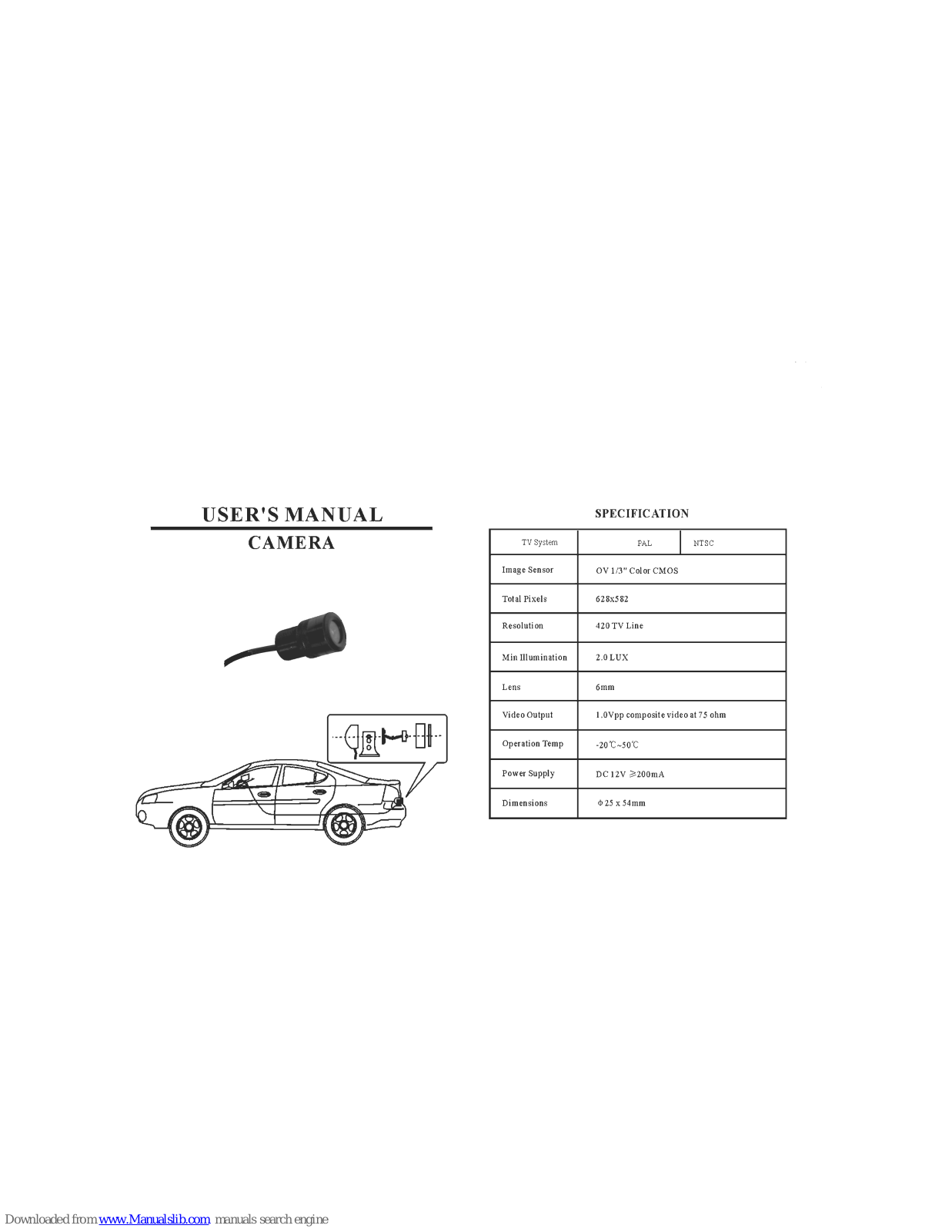 PYLE Audio Camera PLCM20 Specifications