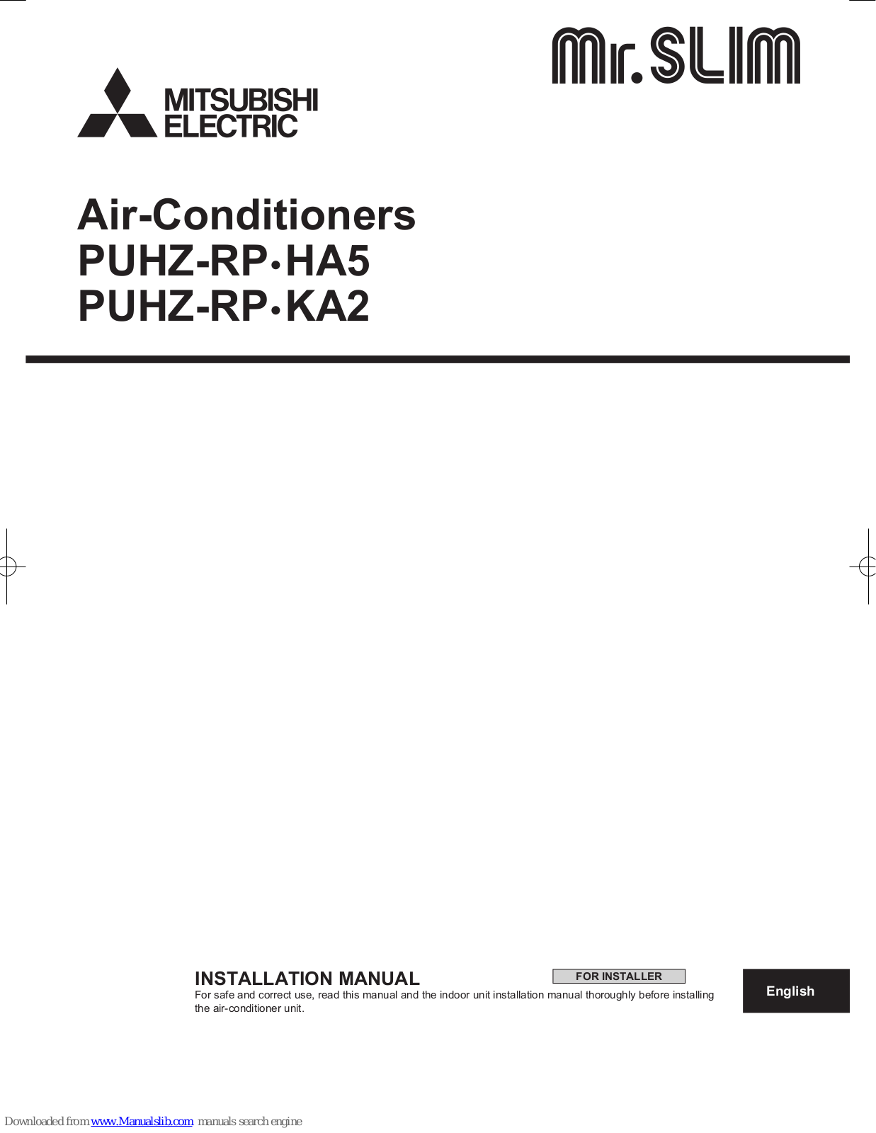 Mitsubishi Electric PUHZ-RP HA5, PUHZ-RP KA2 Installation Manual