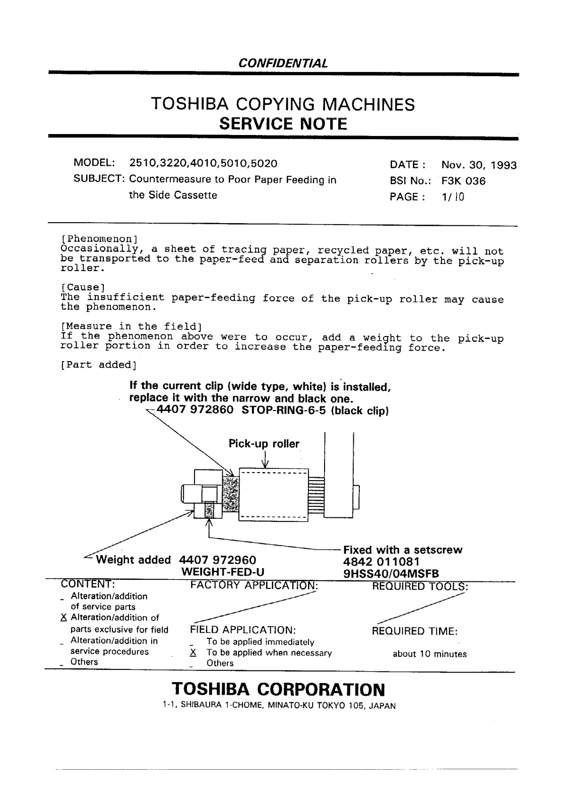 Toshiba f3k036 Service Note