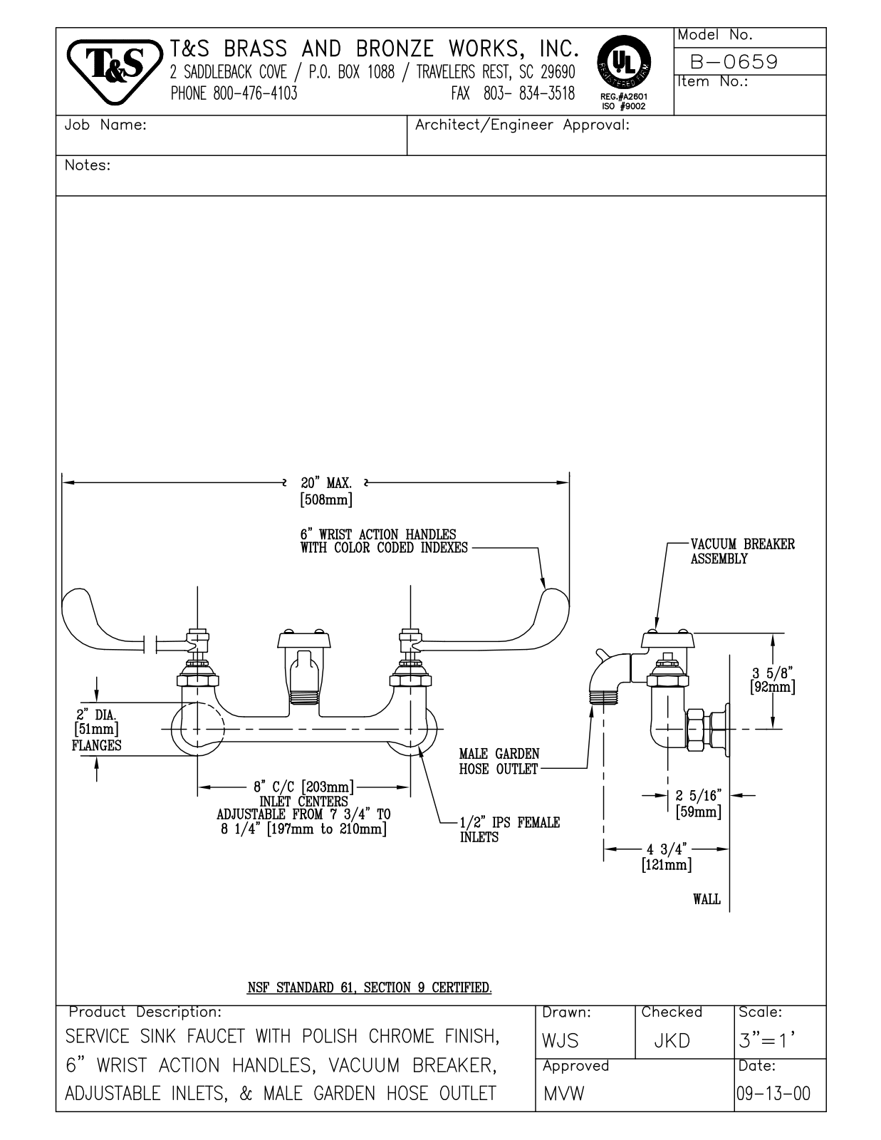 T & S Brass & Bronze Works B-0659 General Manual