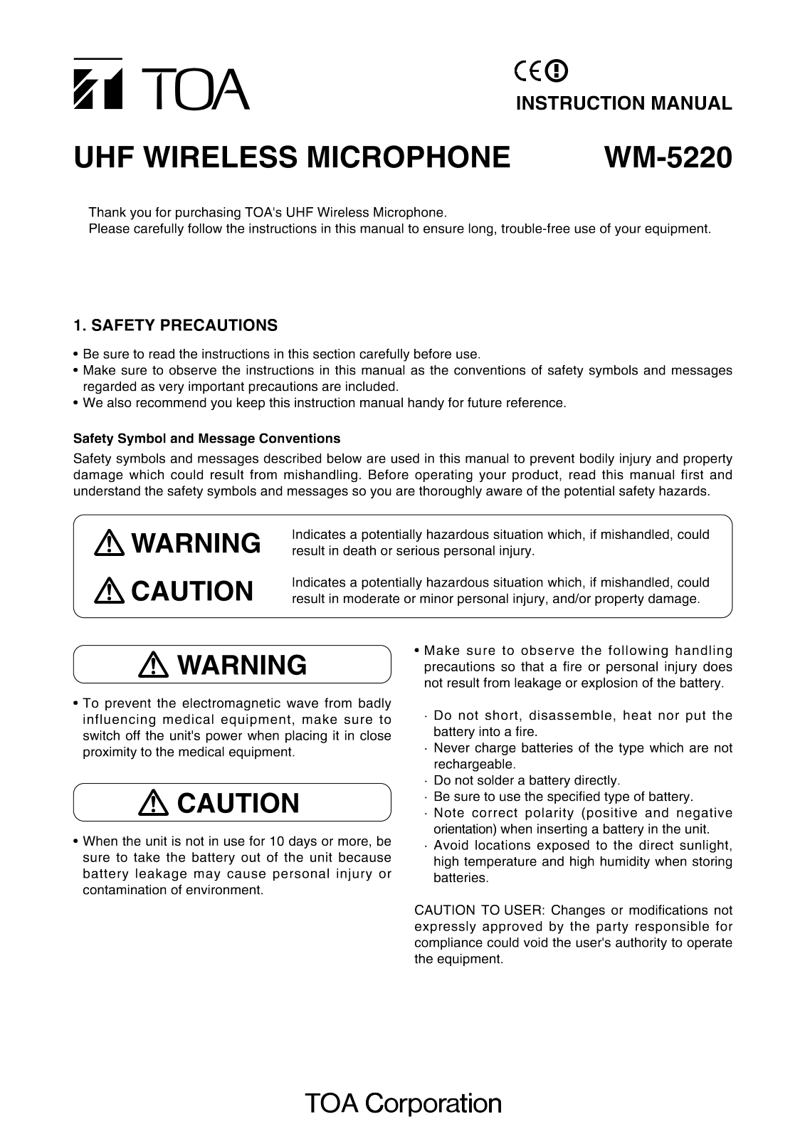 TOA WM 5220 User Manual