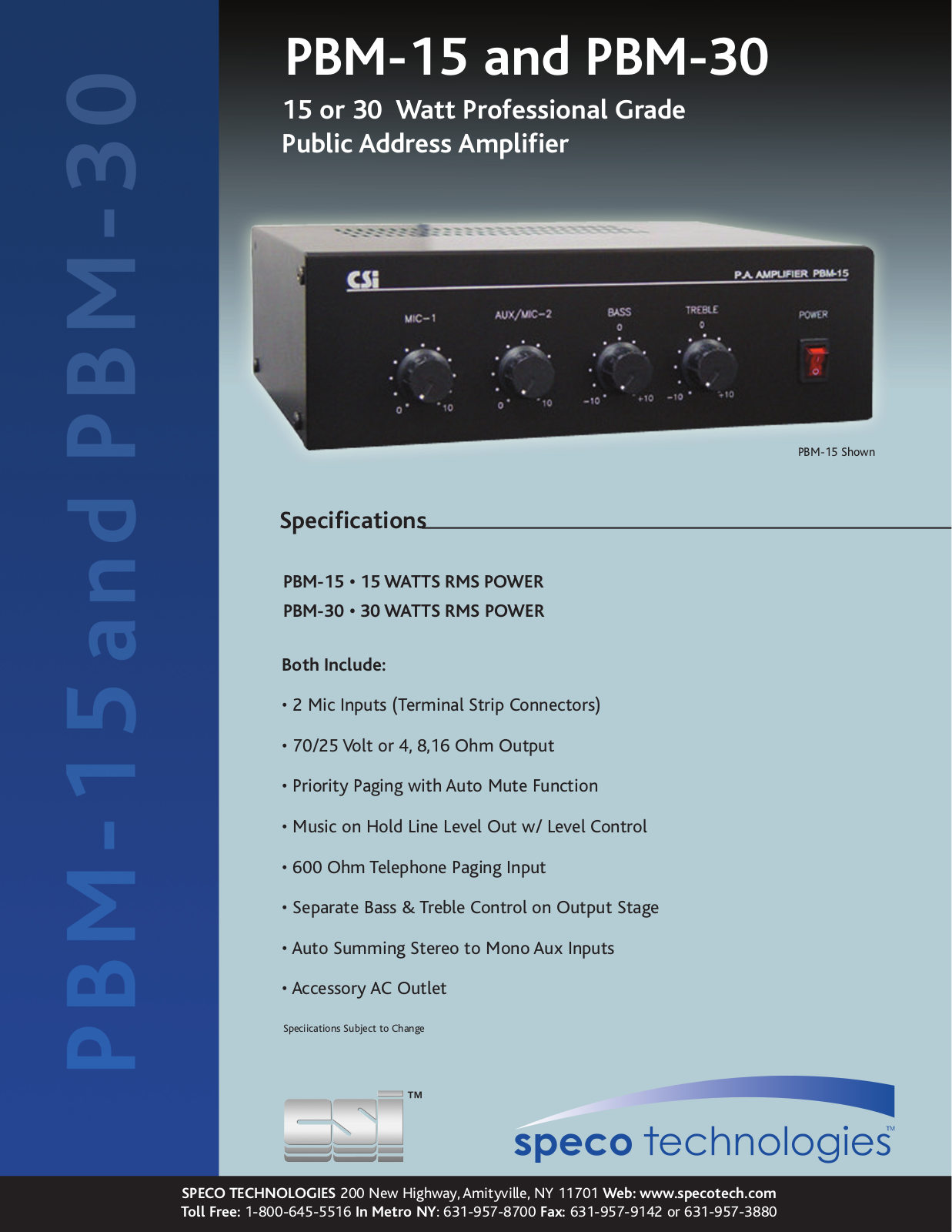 Speco Technologies PBM30 User Manual