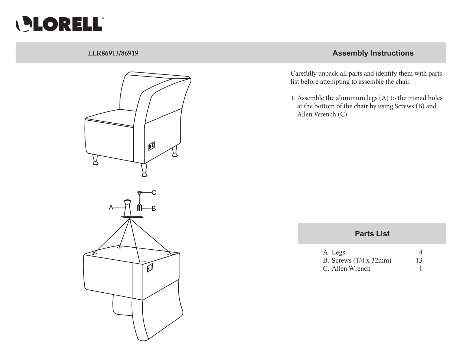 Lorell LRO2112 Installation & Assembly - ManualMachine.com