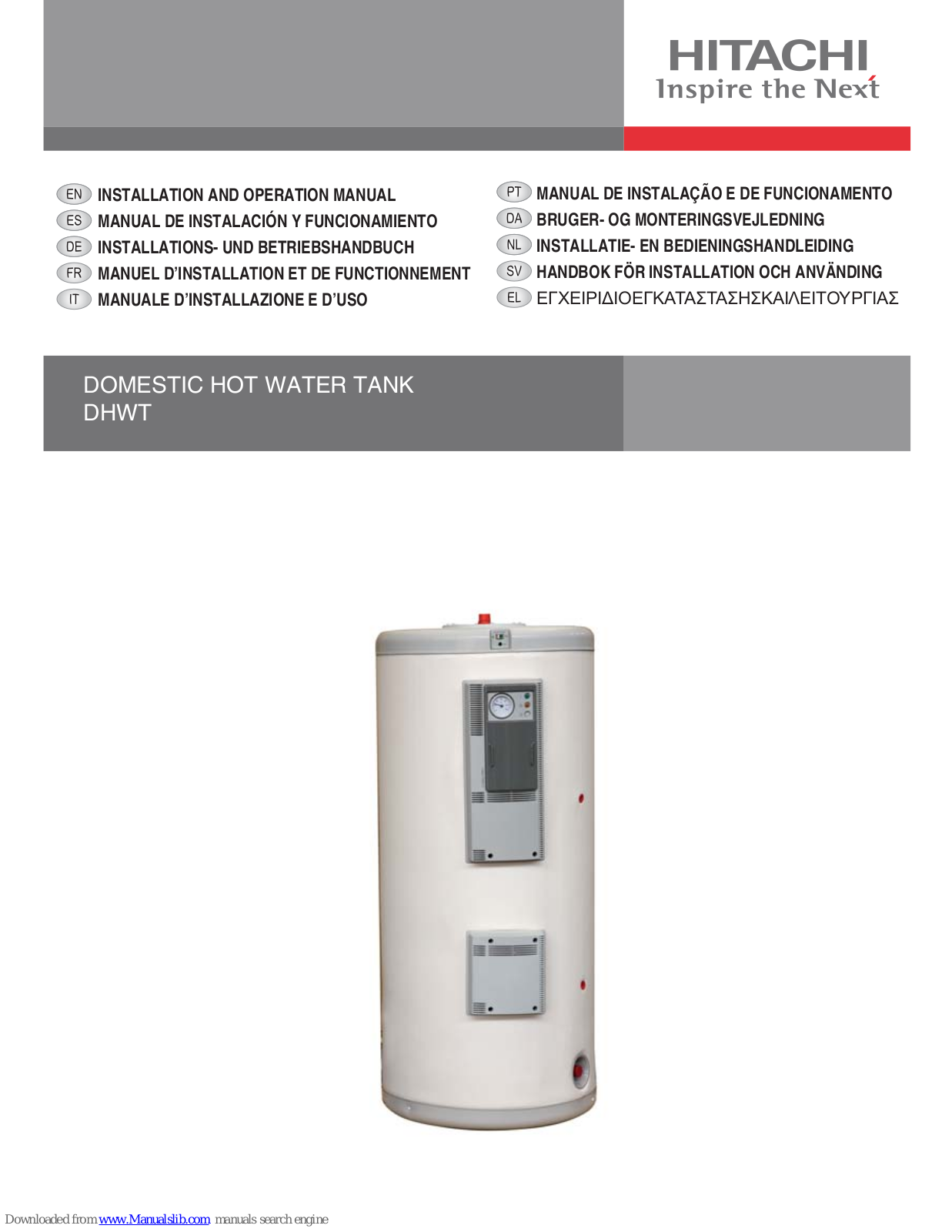 Hitachi DHWT200E-2.5H1E, DHWT300E-2.5H1E, DHWT-CP-02, DHWT-SWG-01, DHWT200S-2.5H1E Installation And Operation Manual