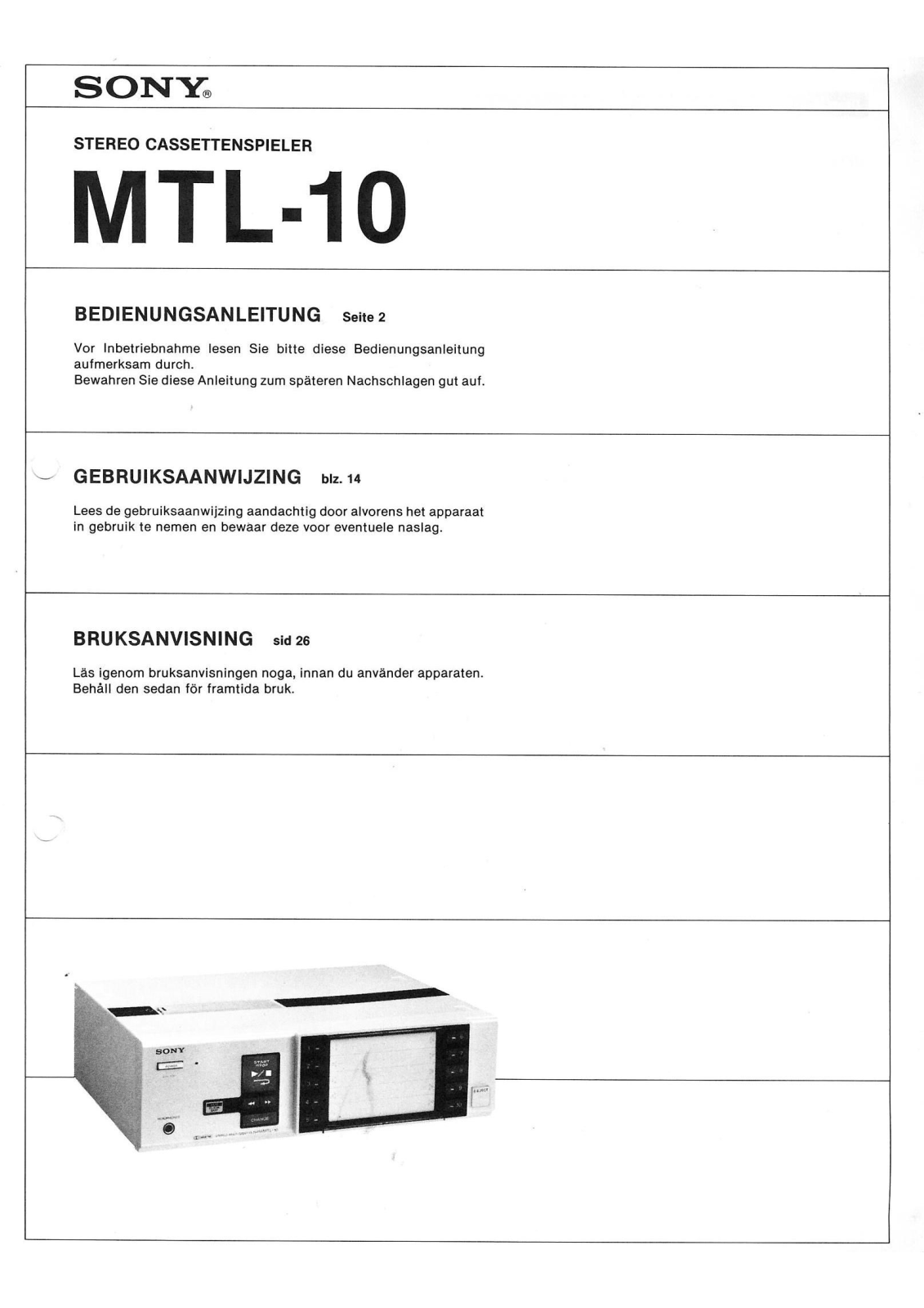 Sony MTL-10 Owners manual