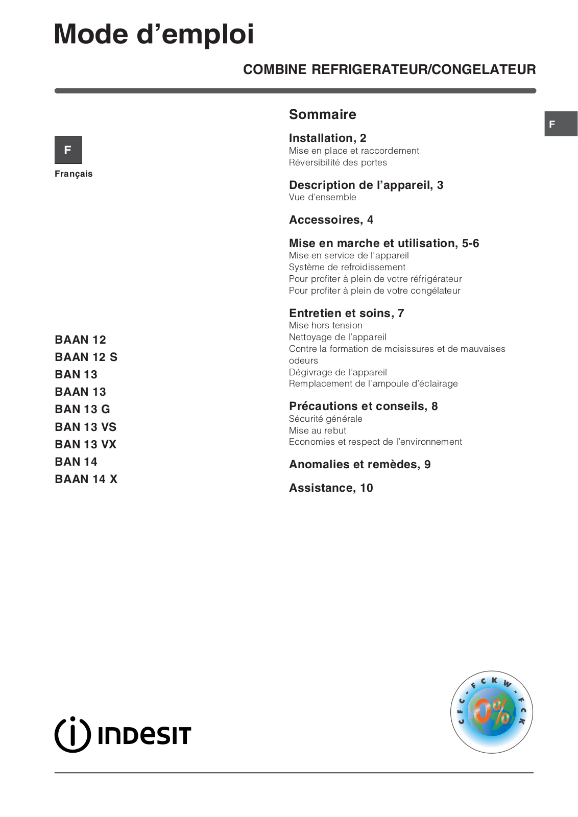 INDESIT BAN14X User Manual