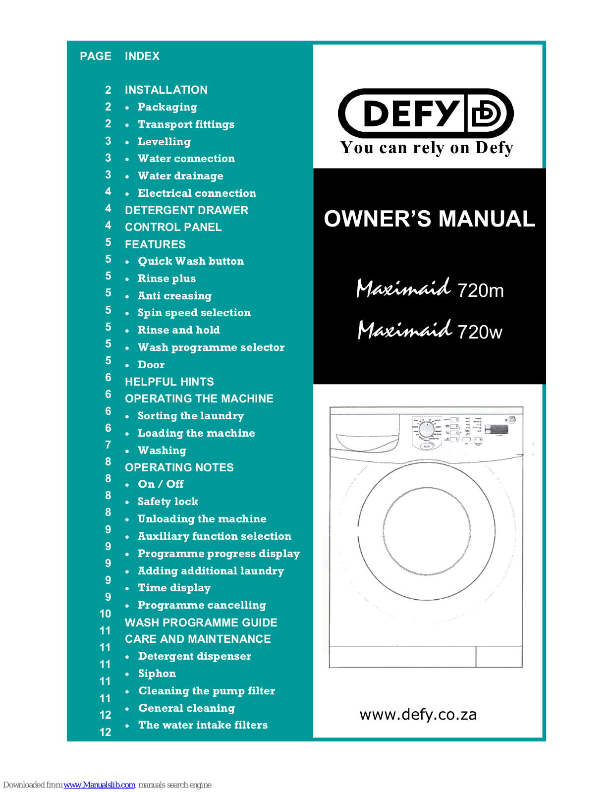 Defy Maximaid 720w Owner's Manual