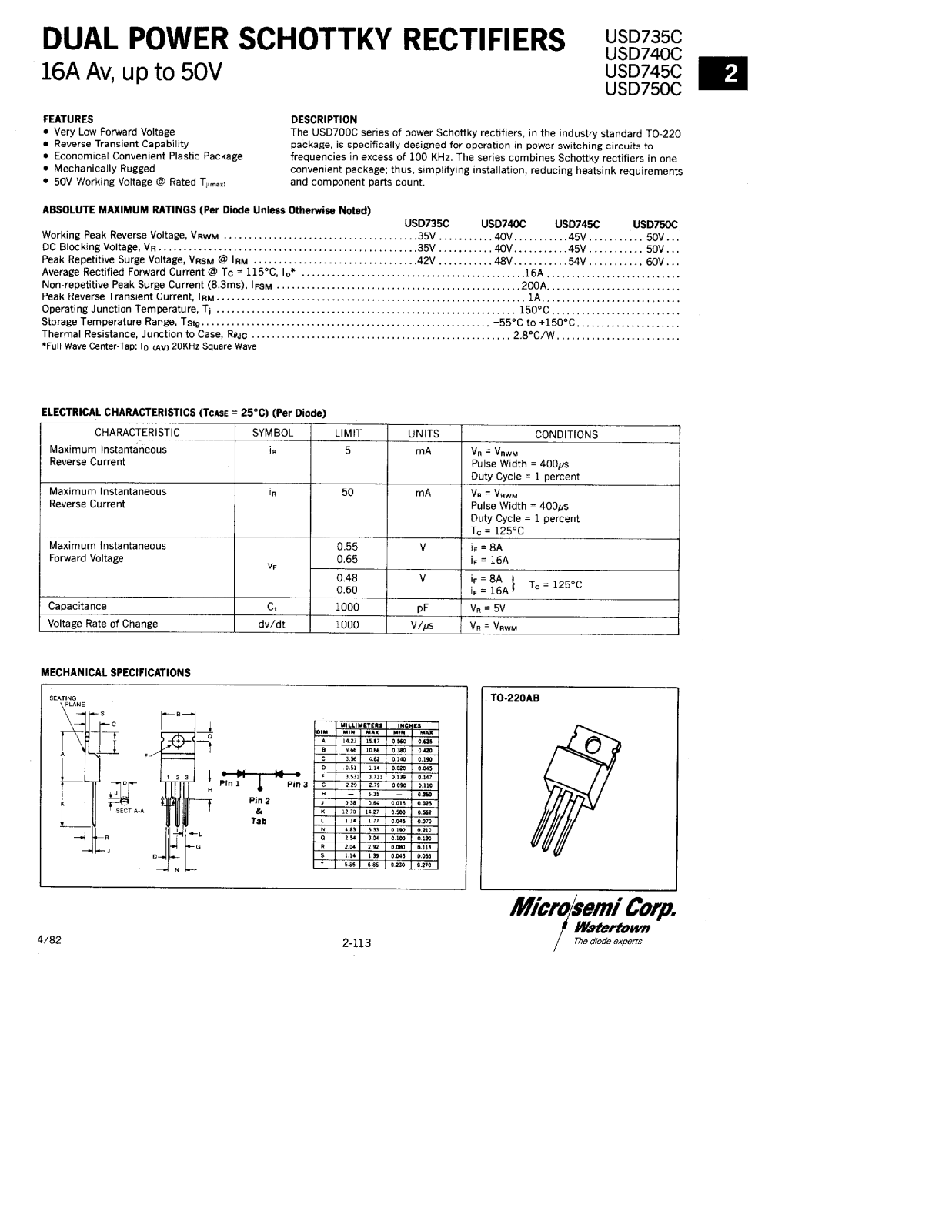 Microsemi USD745C, USD740C, USD735C Datasheet