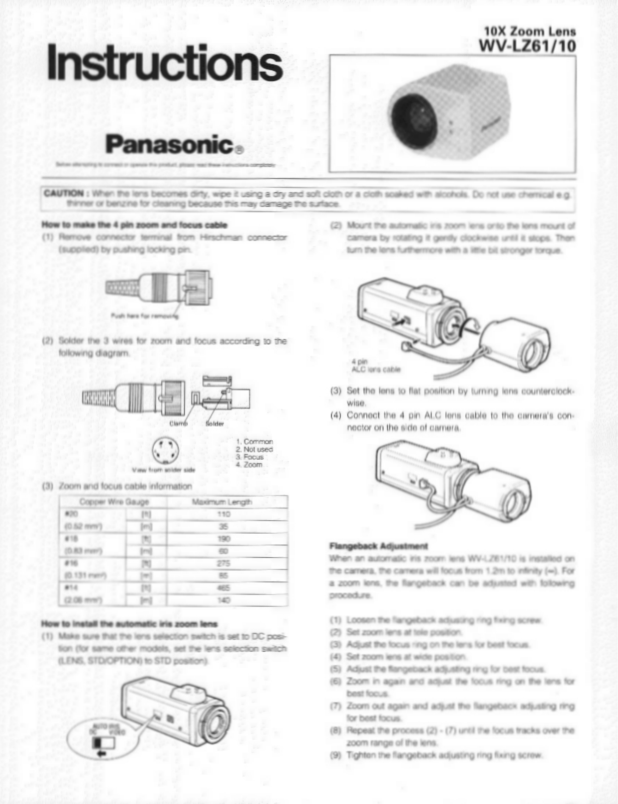 Panasonic WV-LZ6110 User Manual