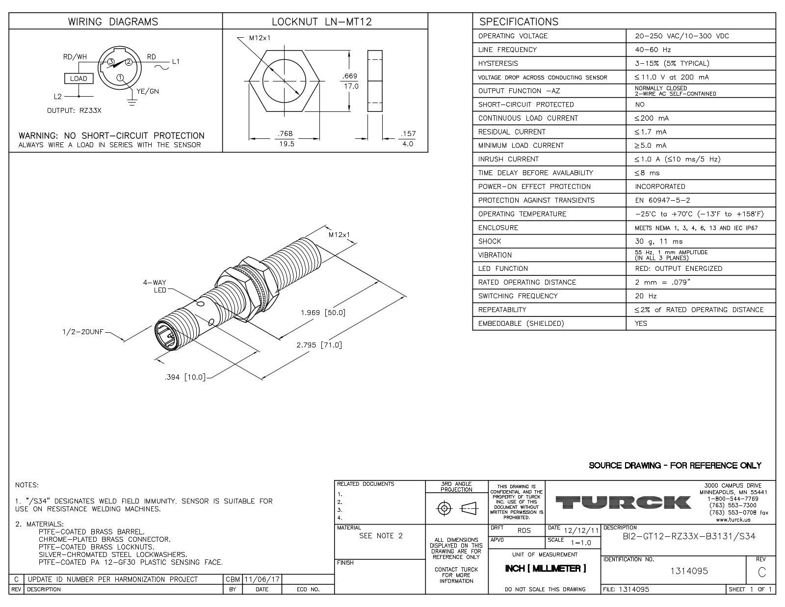 Turck BI2-GT12-RZ33X-B3131/S34 Data Sheet