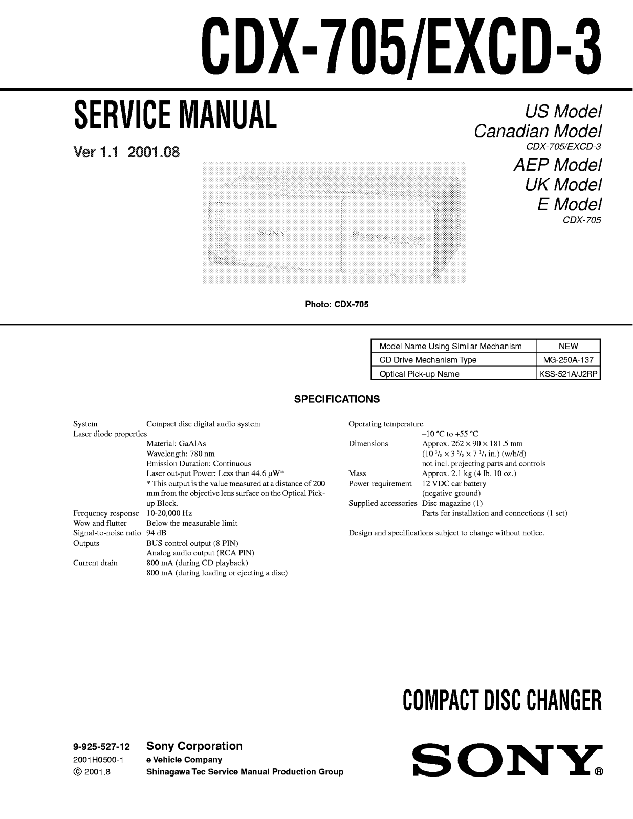 Sony cdx-705, excd-3 User Manual