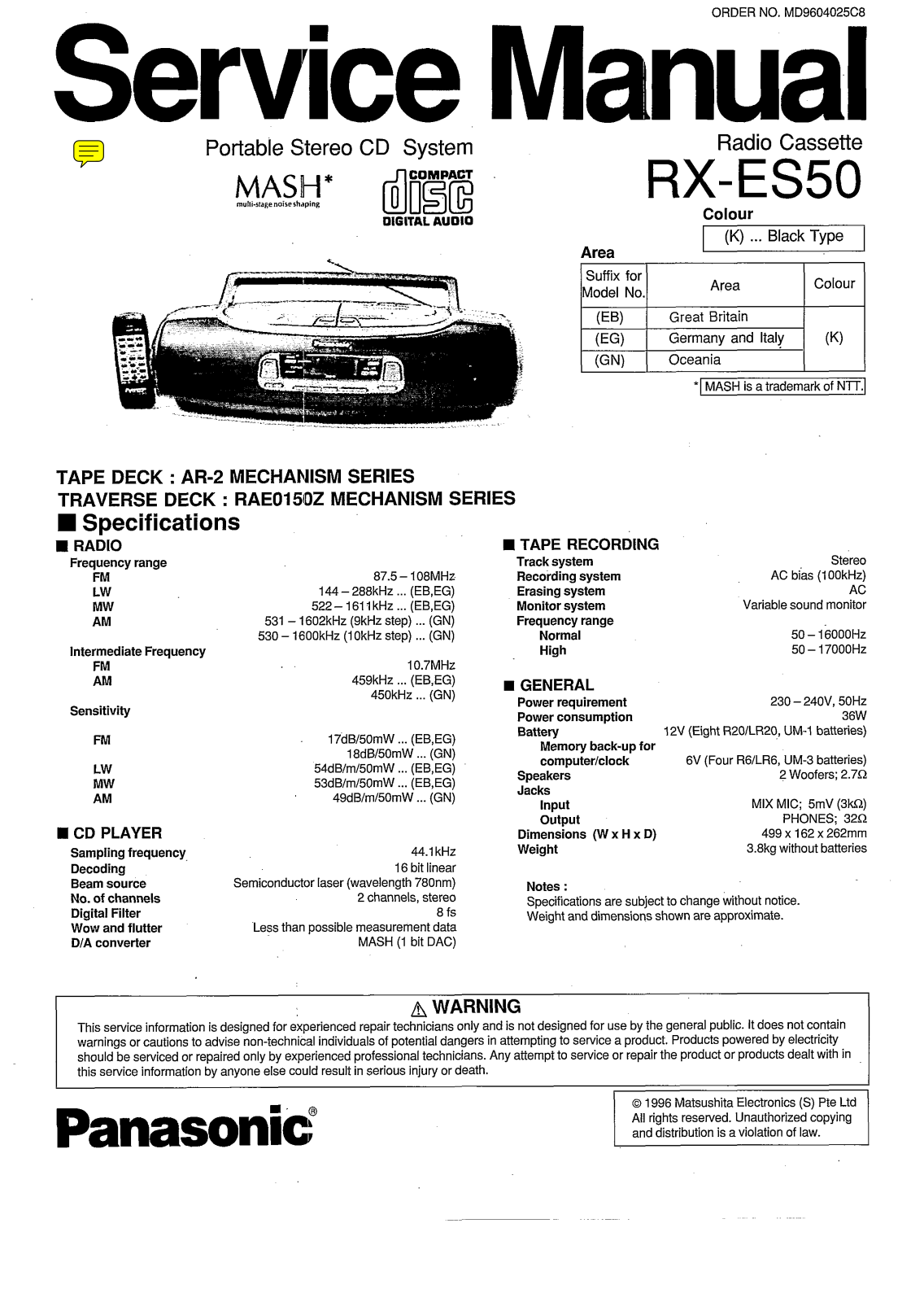 Panasonic RXES-50 Service manual