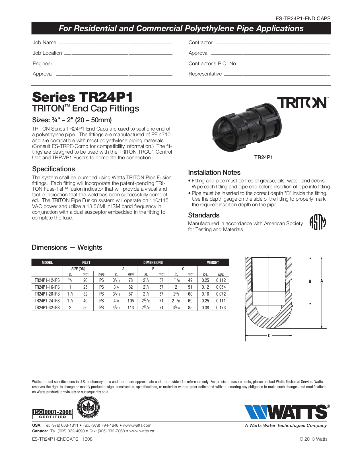 Watts TR24P1 User Manual