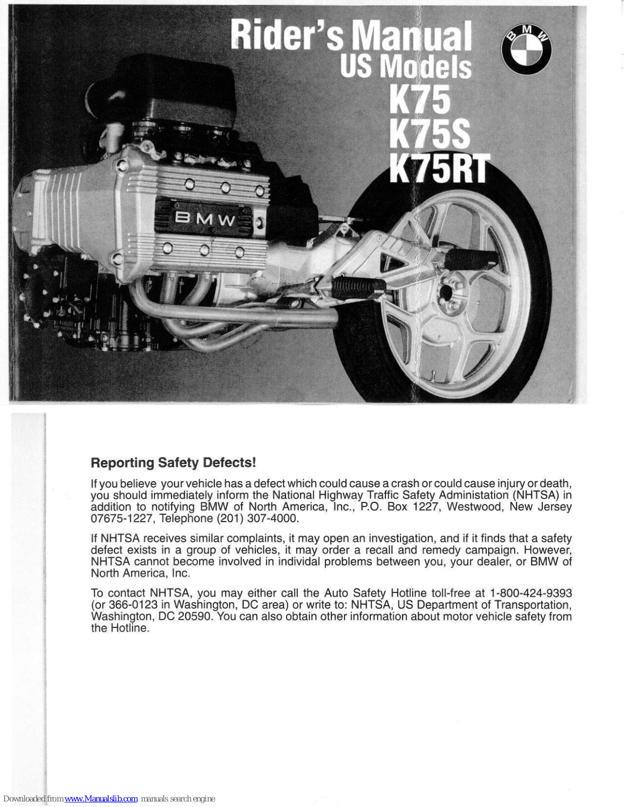 BMW K75, K75S, K75RT Rider's Manual