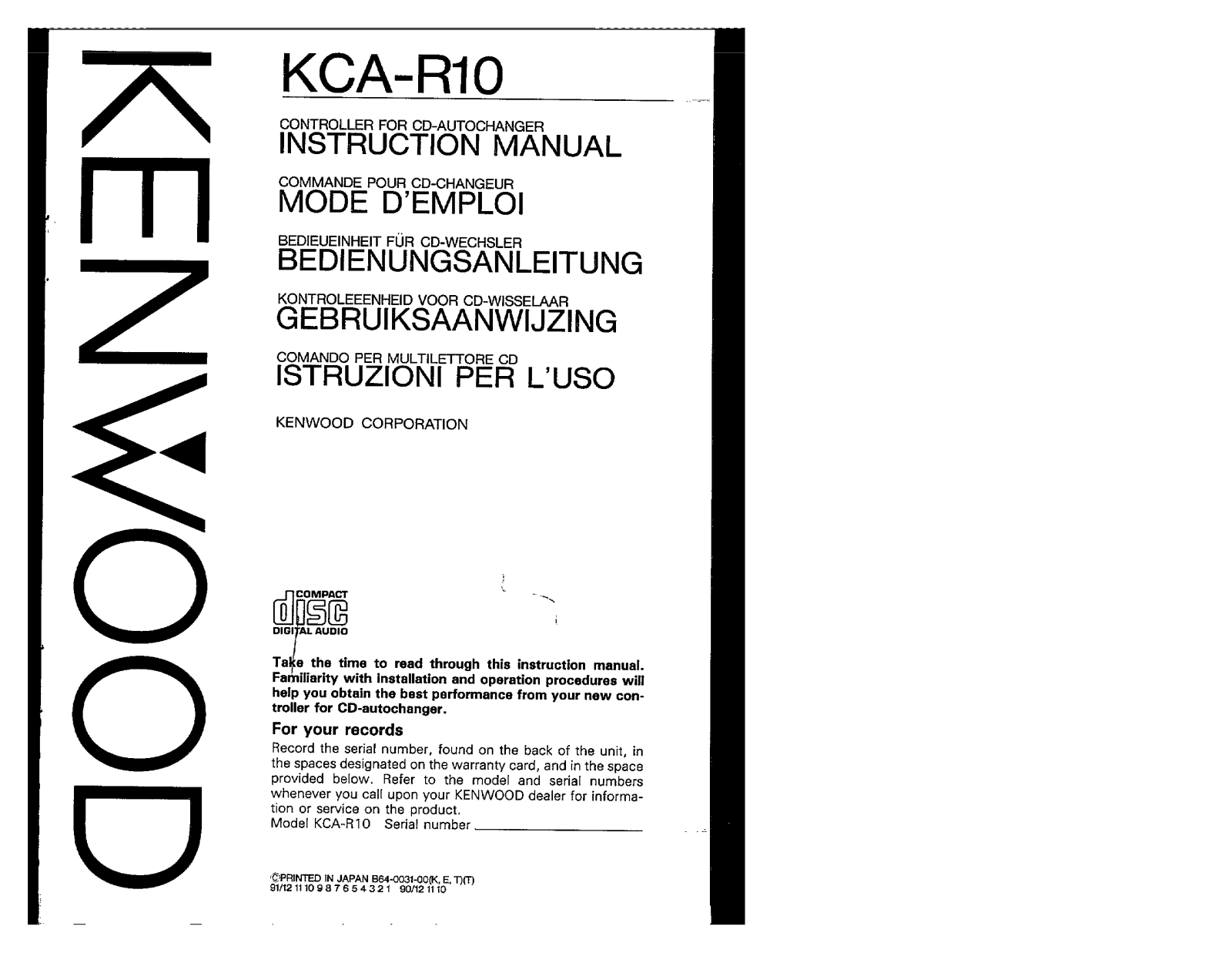 Kenwood KCA-R10 Owner's Manual