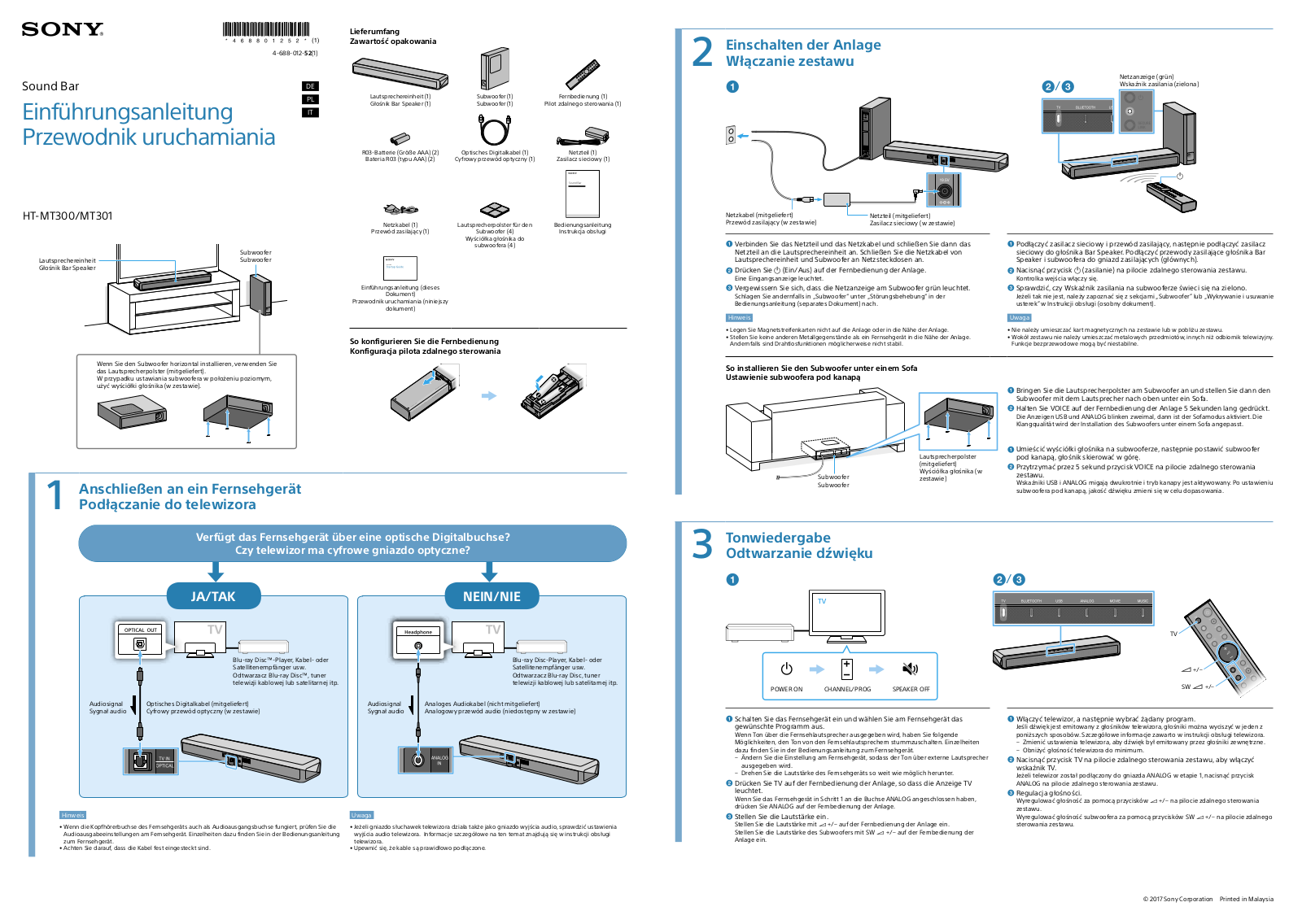 Sony Sound Bar Quick Start Guide