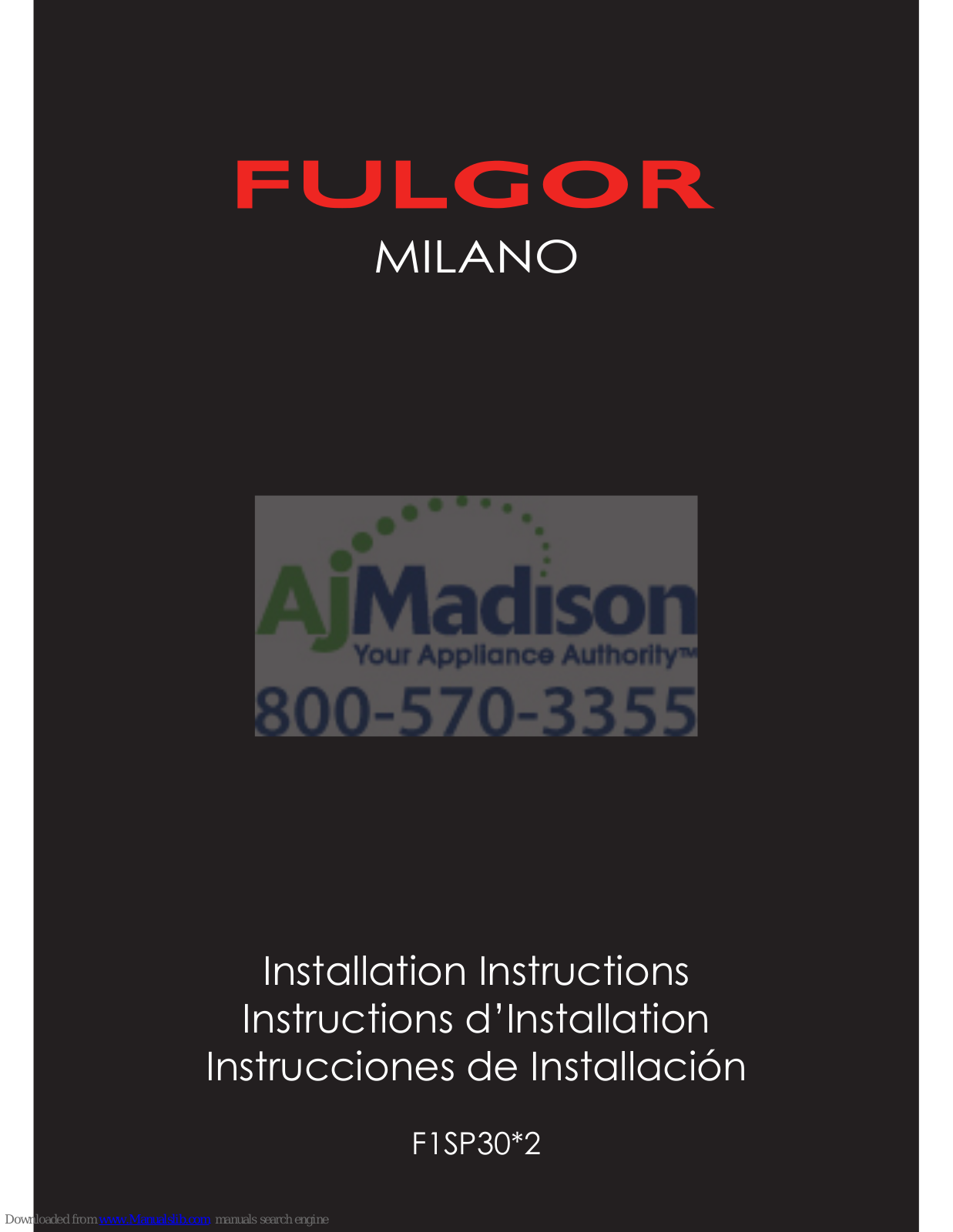 FULGOR F1SP30S2 Installation Instructions Manual