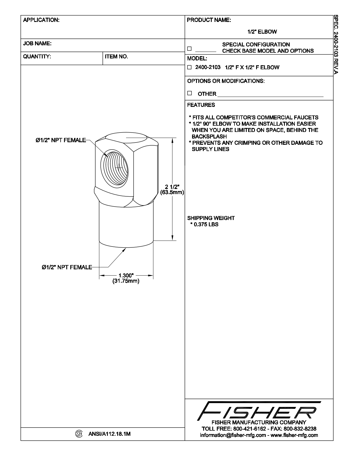 Fisher Manufacturing 2400-2103 User Manual