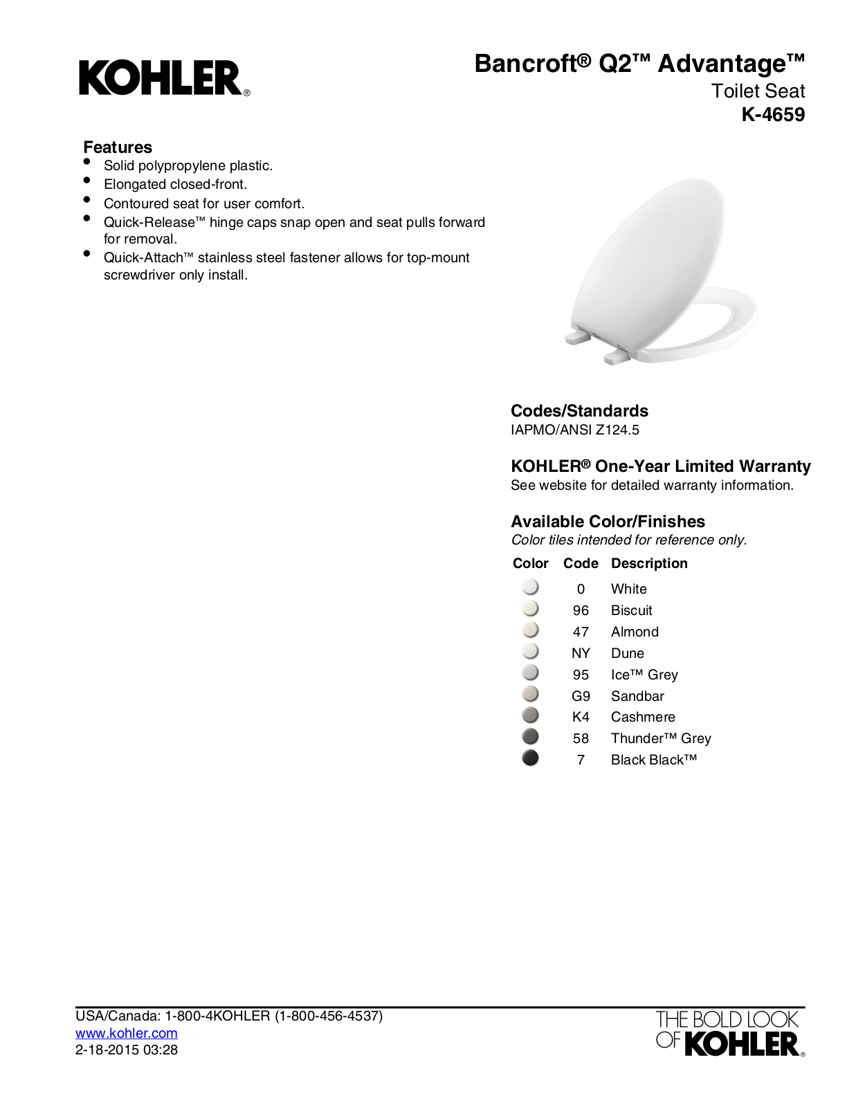 Kohler KOH19369 Specifications - ManualMachine.com