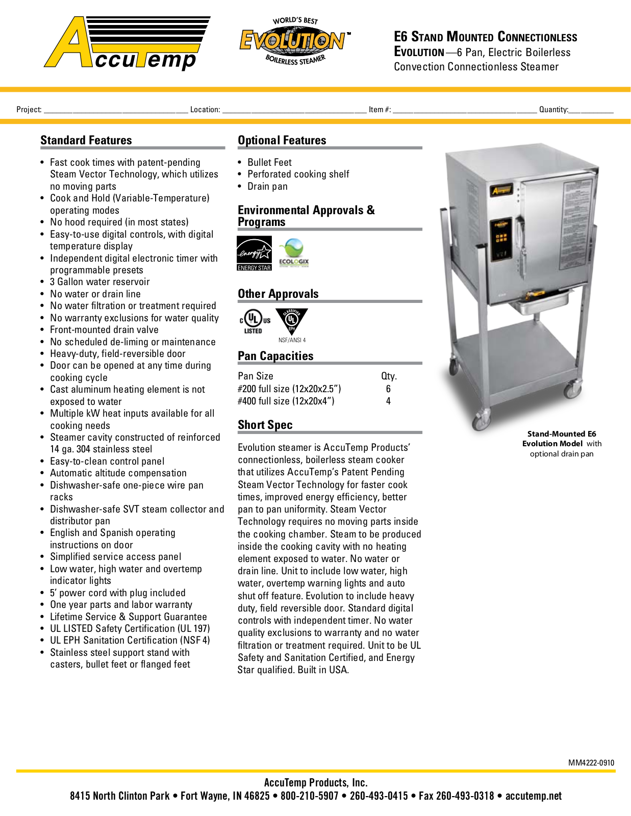 AccuTemp E62301D070SGL, E64155D110SGL, E64803D140SGL Specifications