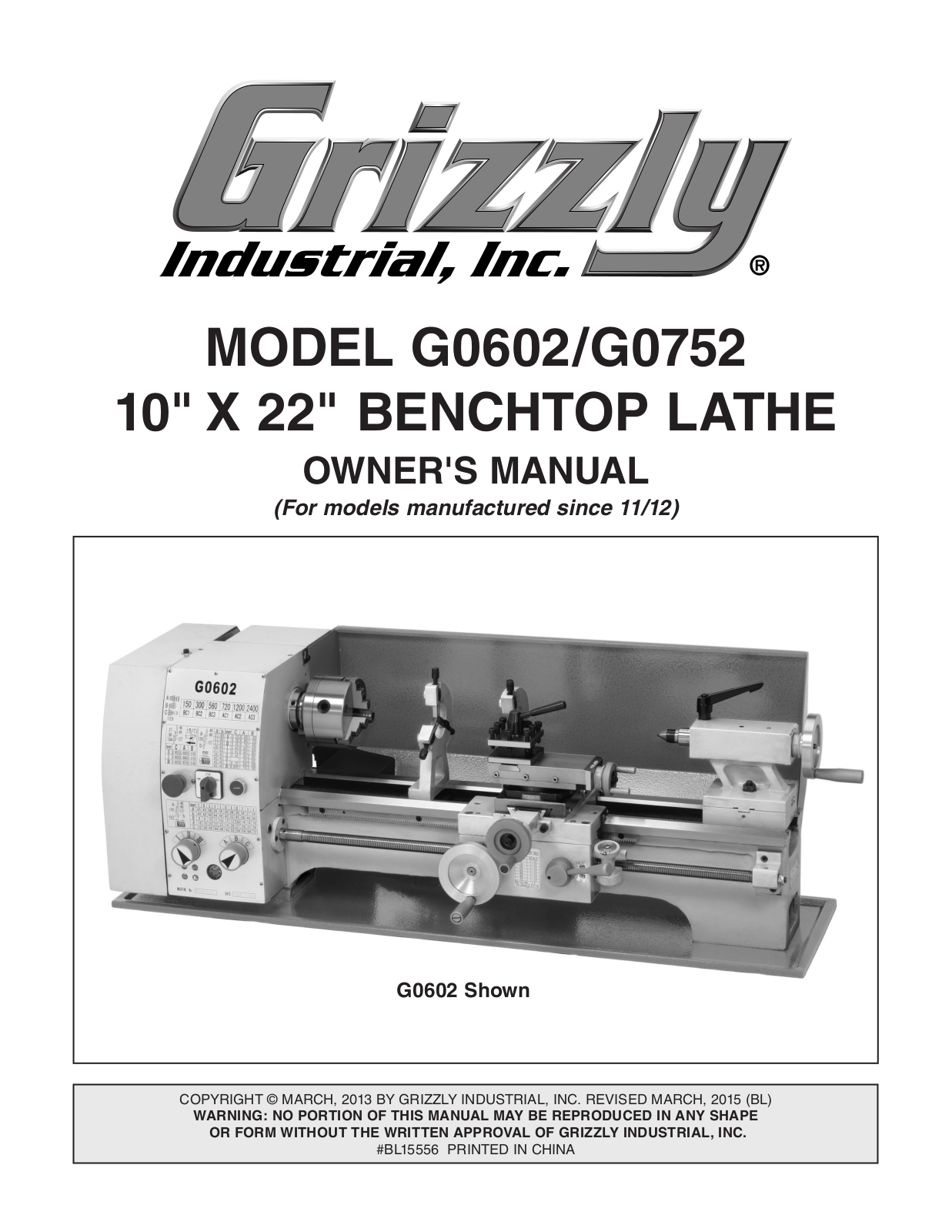 Grizzly G0602, G0752 User Manual