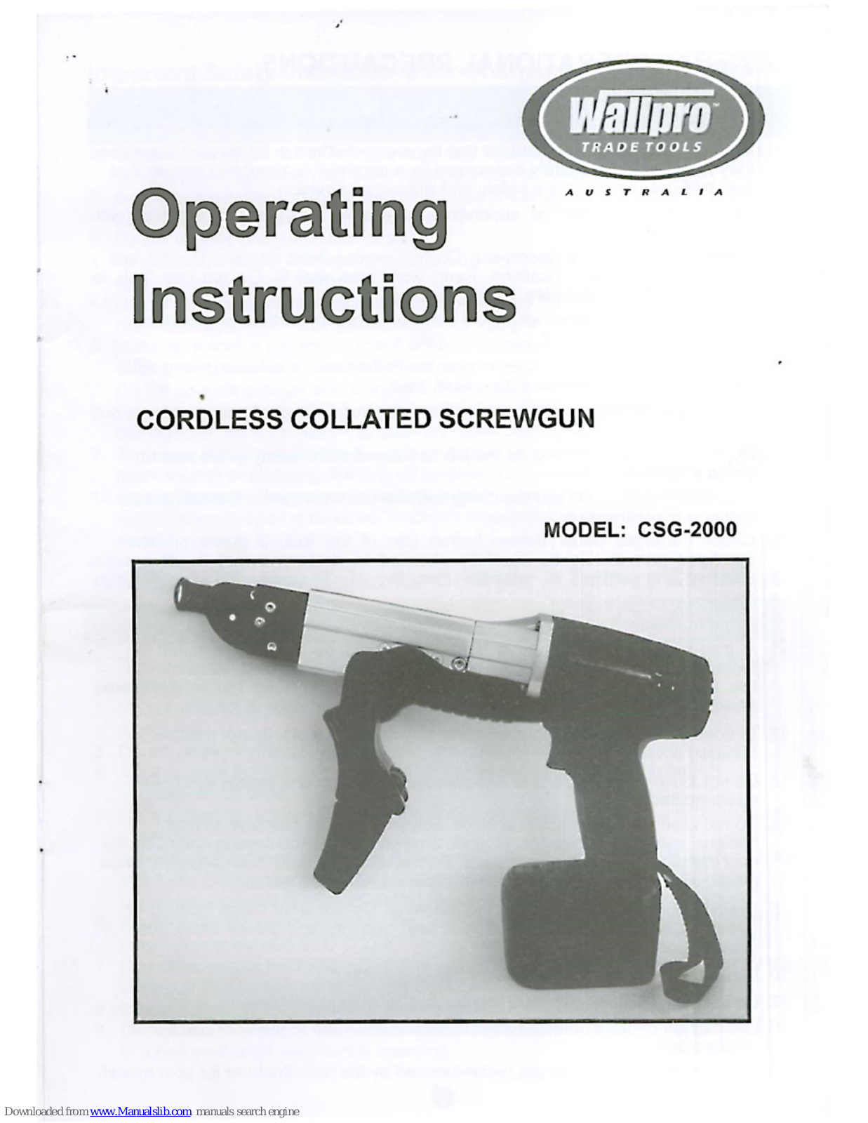 Wallpro CSG-2000 Operating Instructions Manual