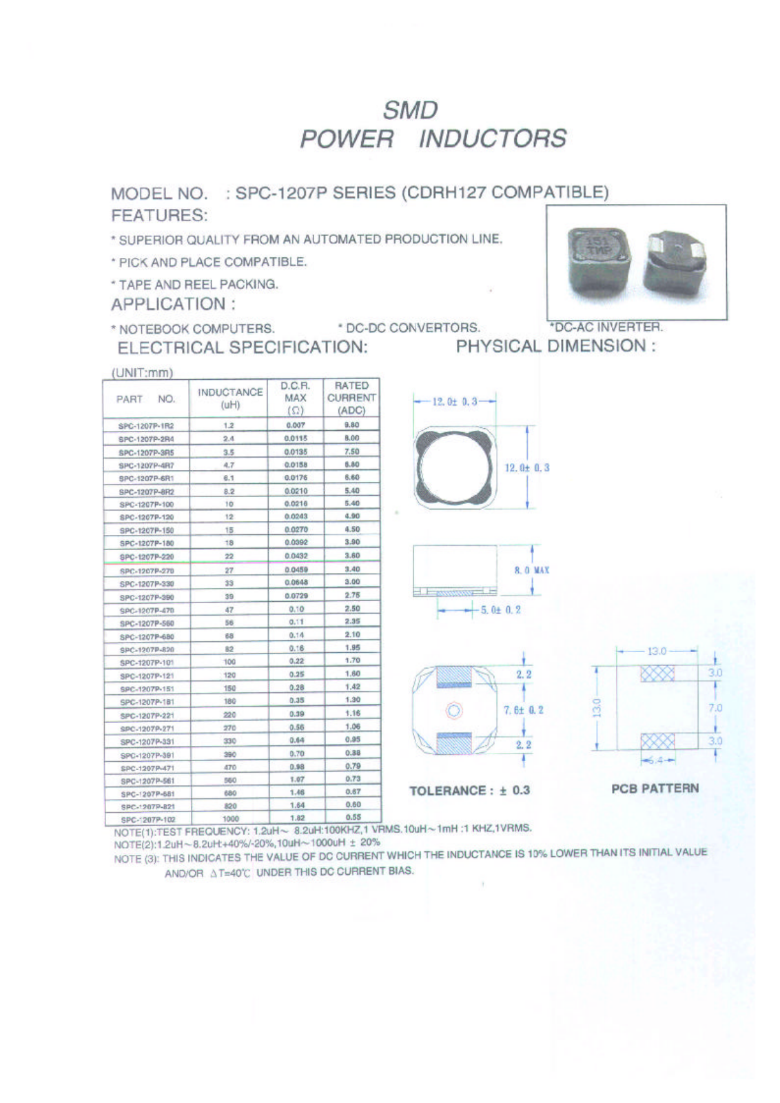 MICRO SPC-1207P-8R2, SPC-1207P-100, SPC-1207P-101, SPC-1207P-102, SPC-1207P-120 Datasheet