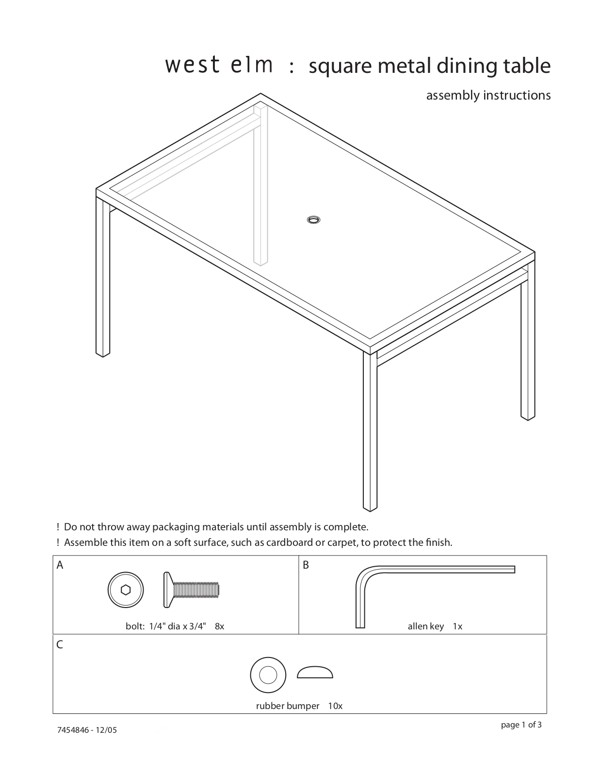 West Elm Square Metal Dining Table Assembly Instruction