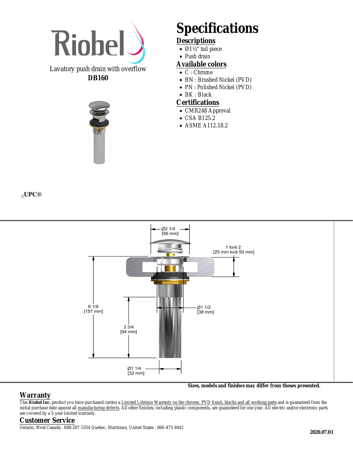 Riobel DB160PN Specifications - ManualMachine.com